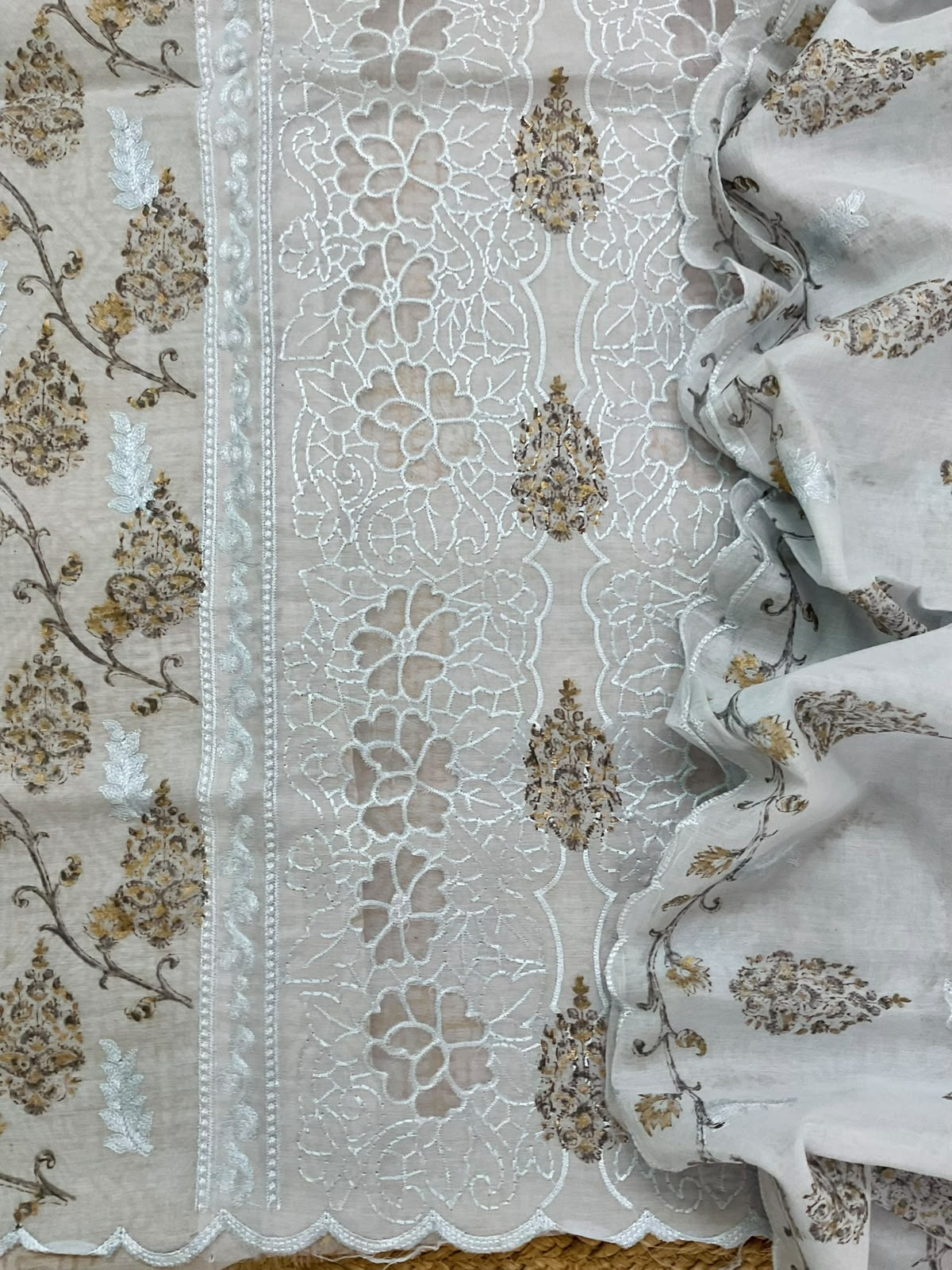 Soft Chanderi Block Printed Embroidered Suit - Grey