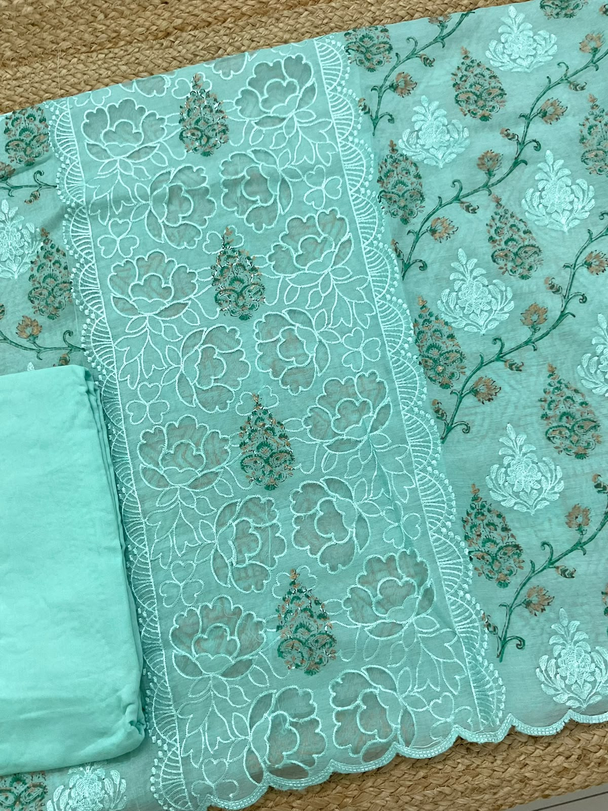 Soft Chanderi Block Printed Embroidered Suit - Green