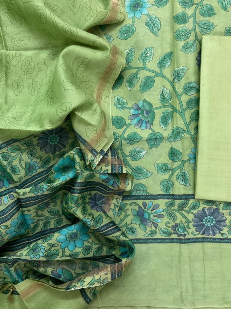 Image of Pure Chanderi Printed Suit - Green