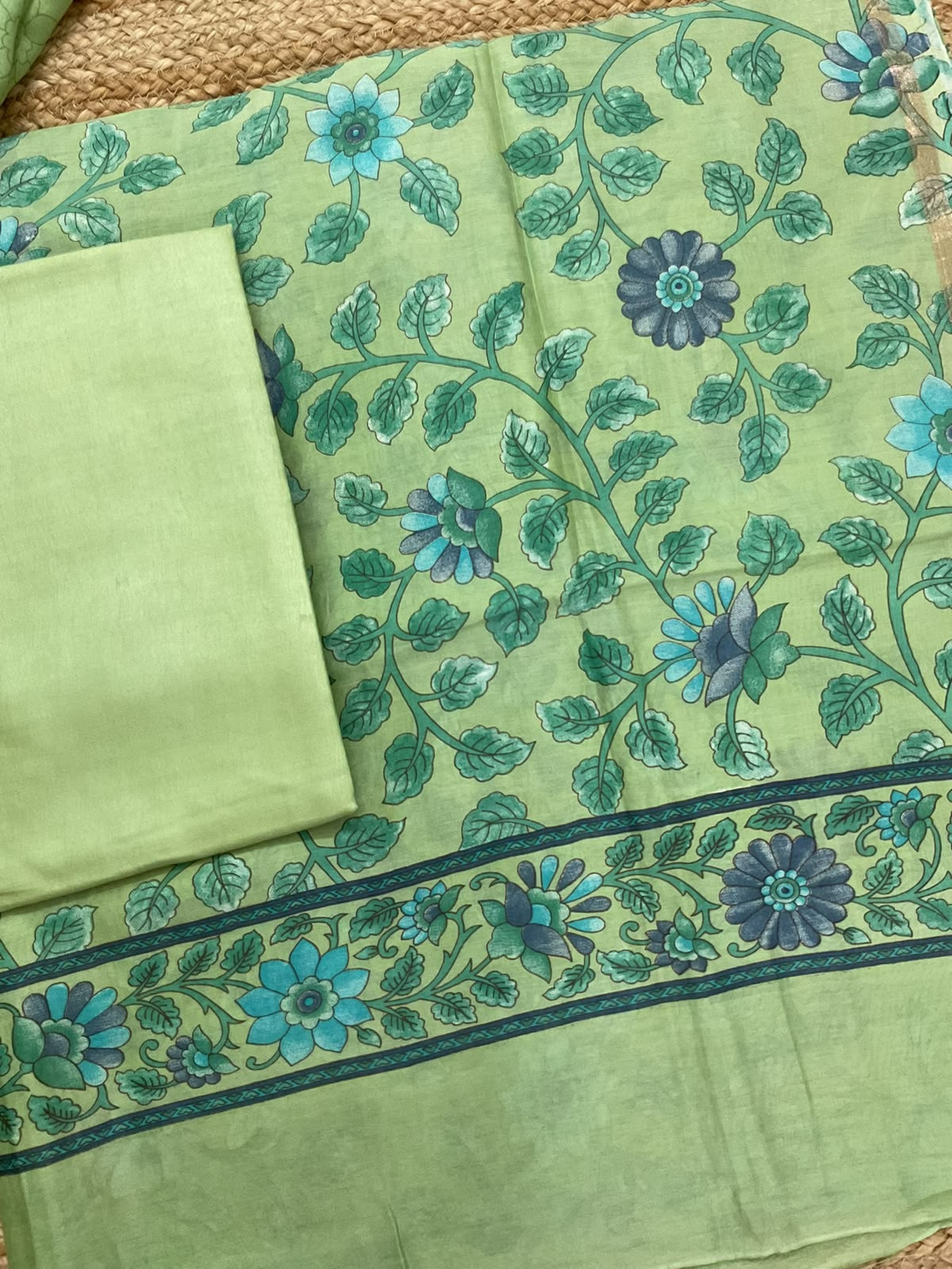 Pure Chanderi Printed Suit - Green