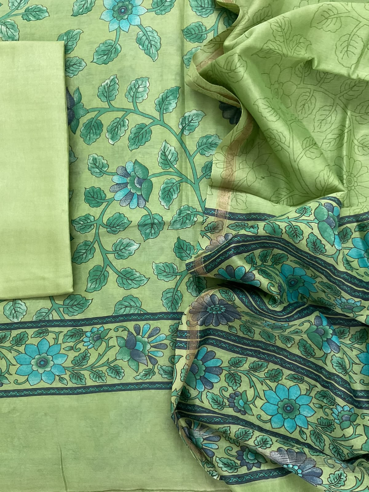 Pure Chanderi Printed Suit - Green