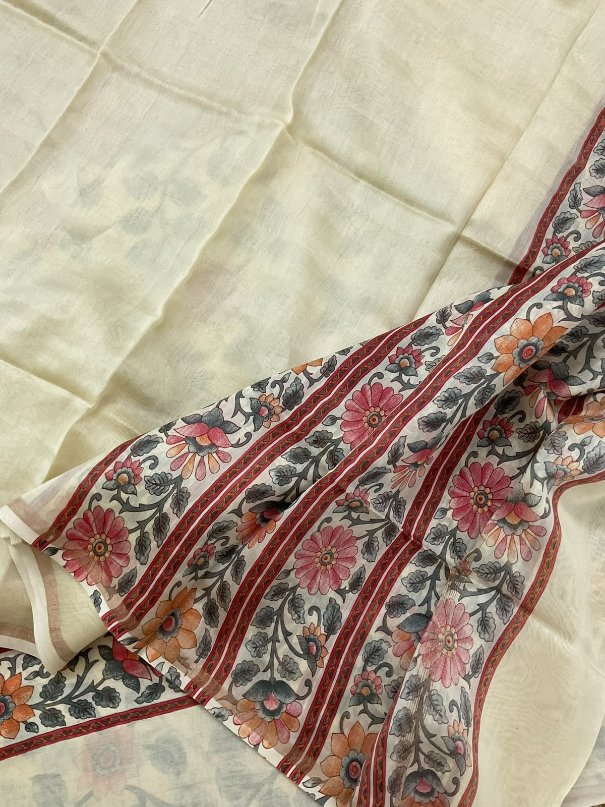 Pure Chanderi Printed Suit - Cream