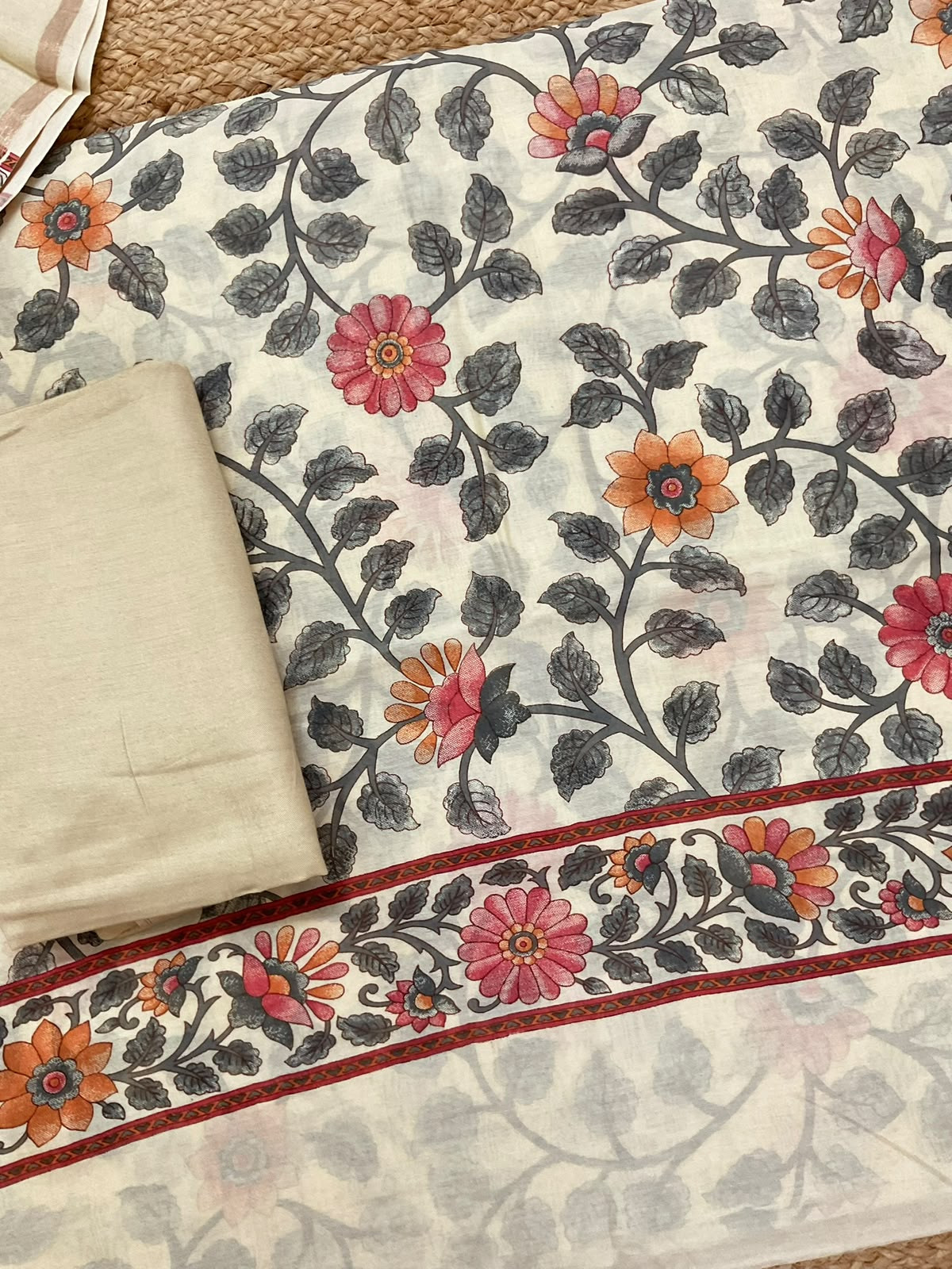 Pure Chanderi Printed Suit - Cream
