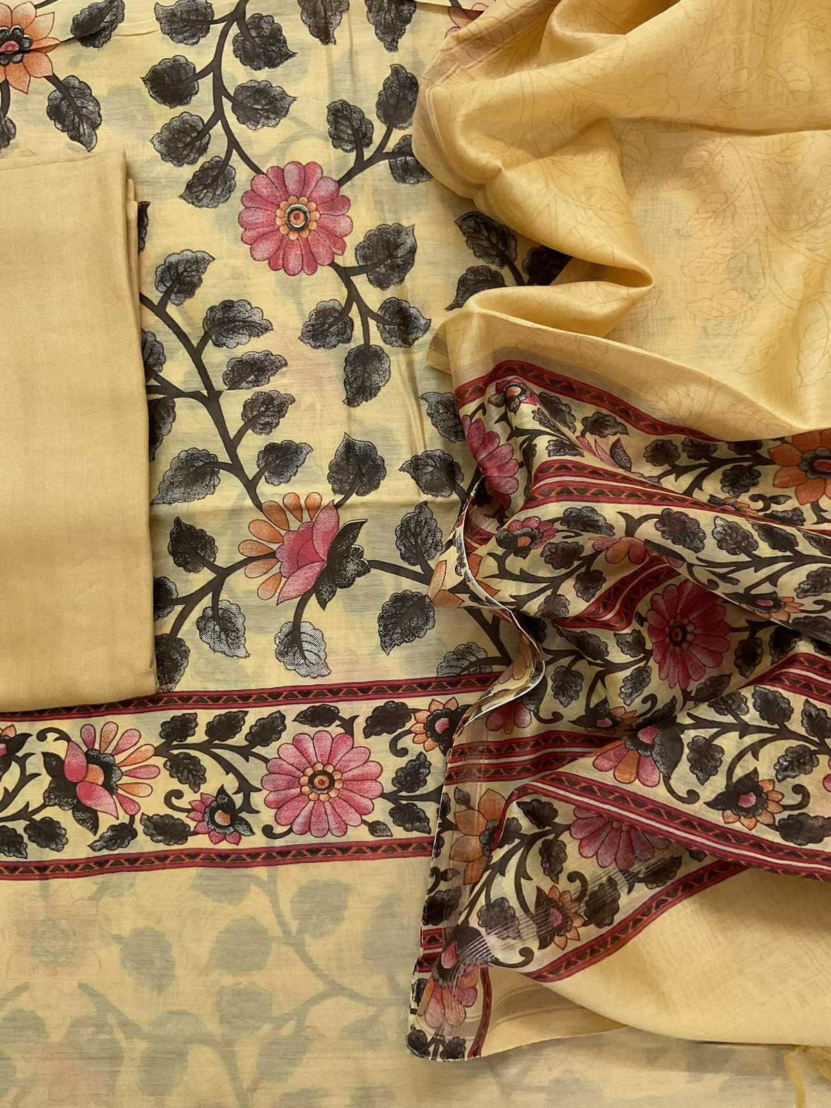 Pure Chanderi Printed Suit - Yellow