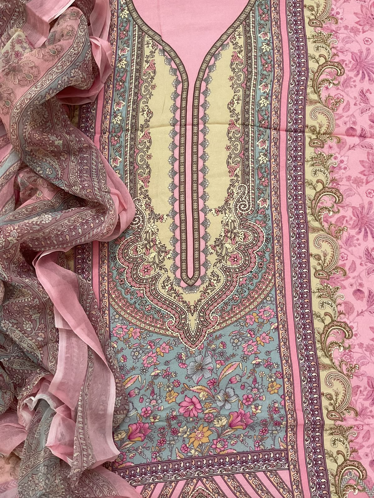 Pure Fine Rayon Cotton Silk Printed Suit - Pink