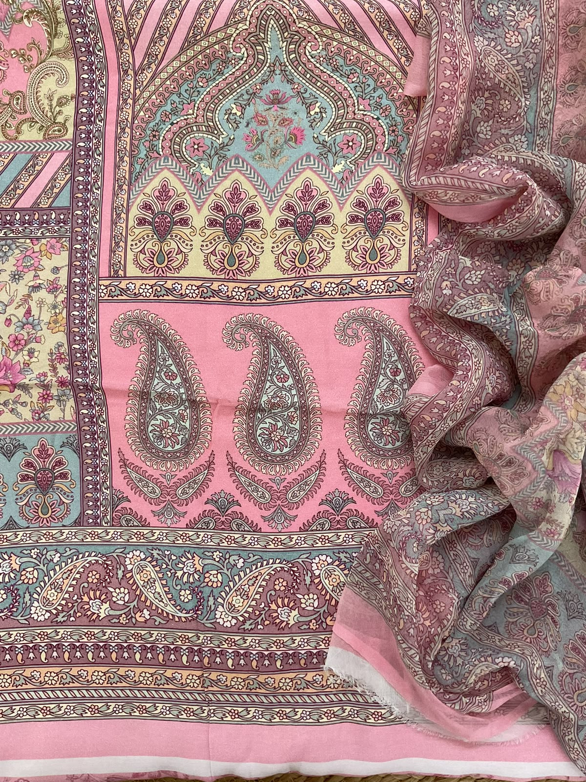 Pure Fine Rayon Cotton Silk Printed Suit - Pink