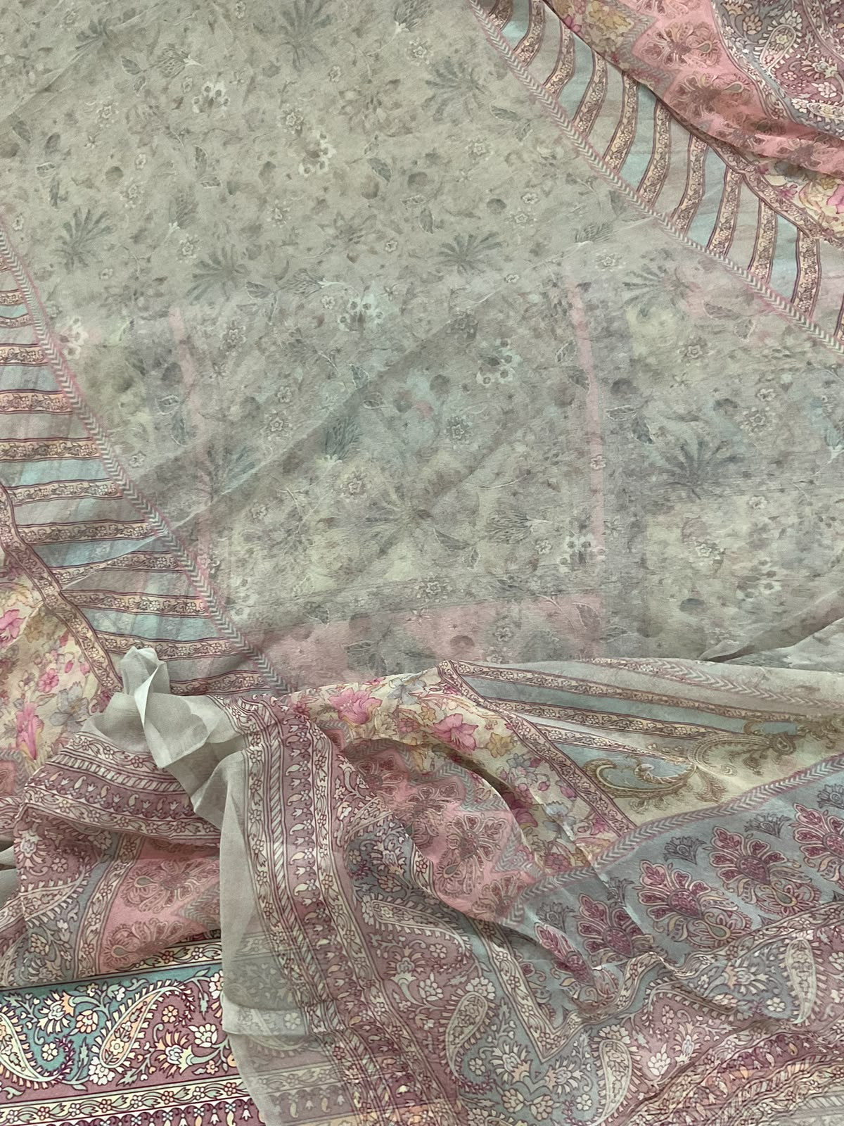 Pure Fine Rayon Cotton Silk Printed Suit - Grey