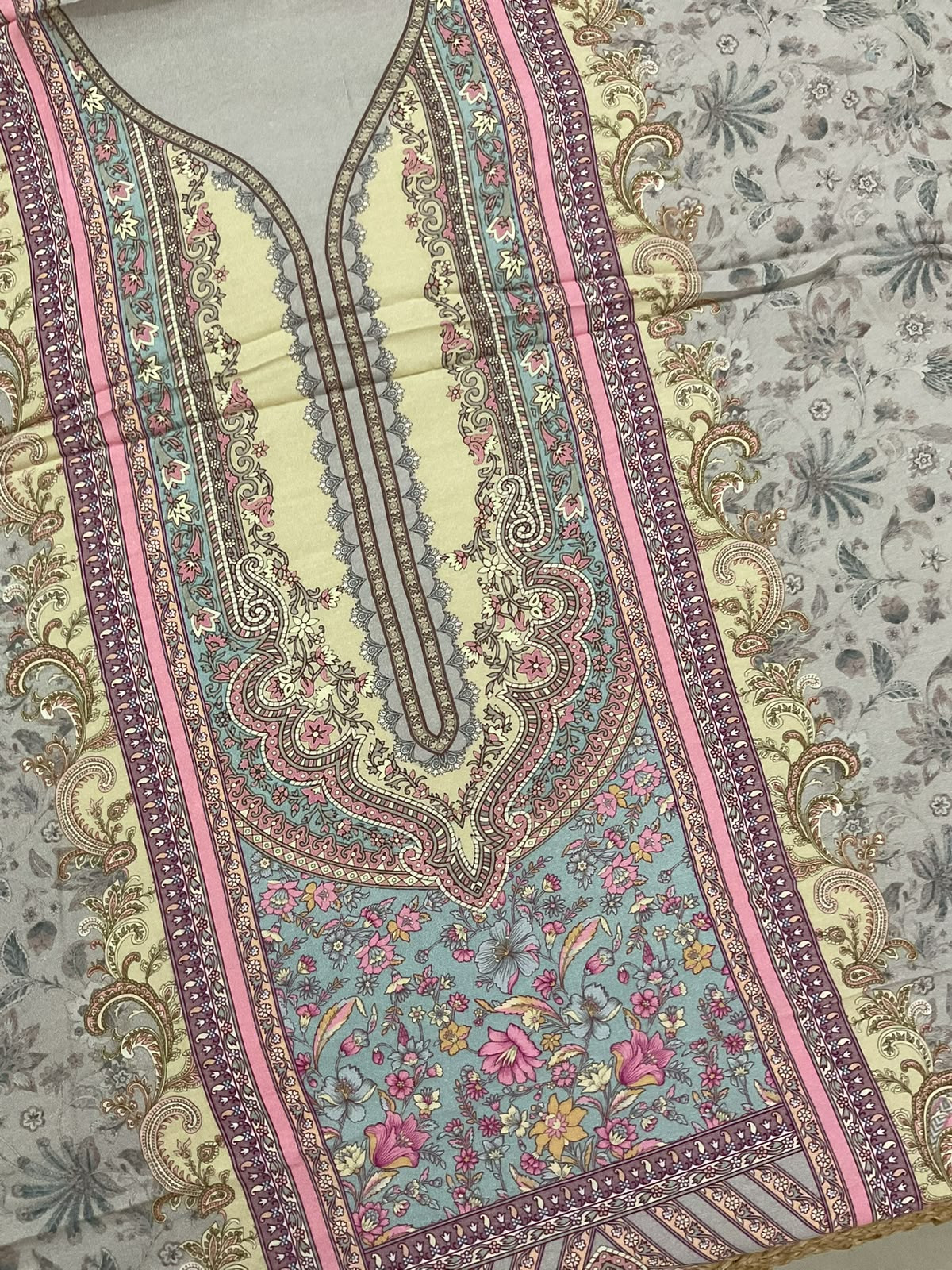 Pure Fine Rayon Cotton Silk Printed Suit - Grey