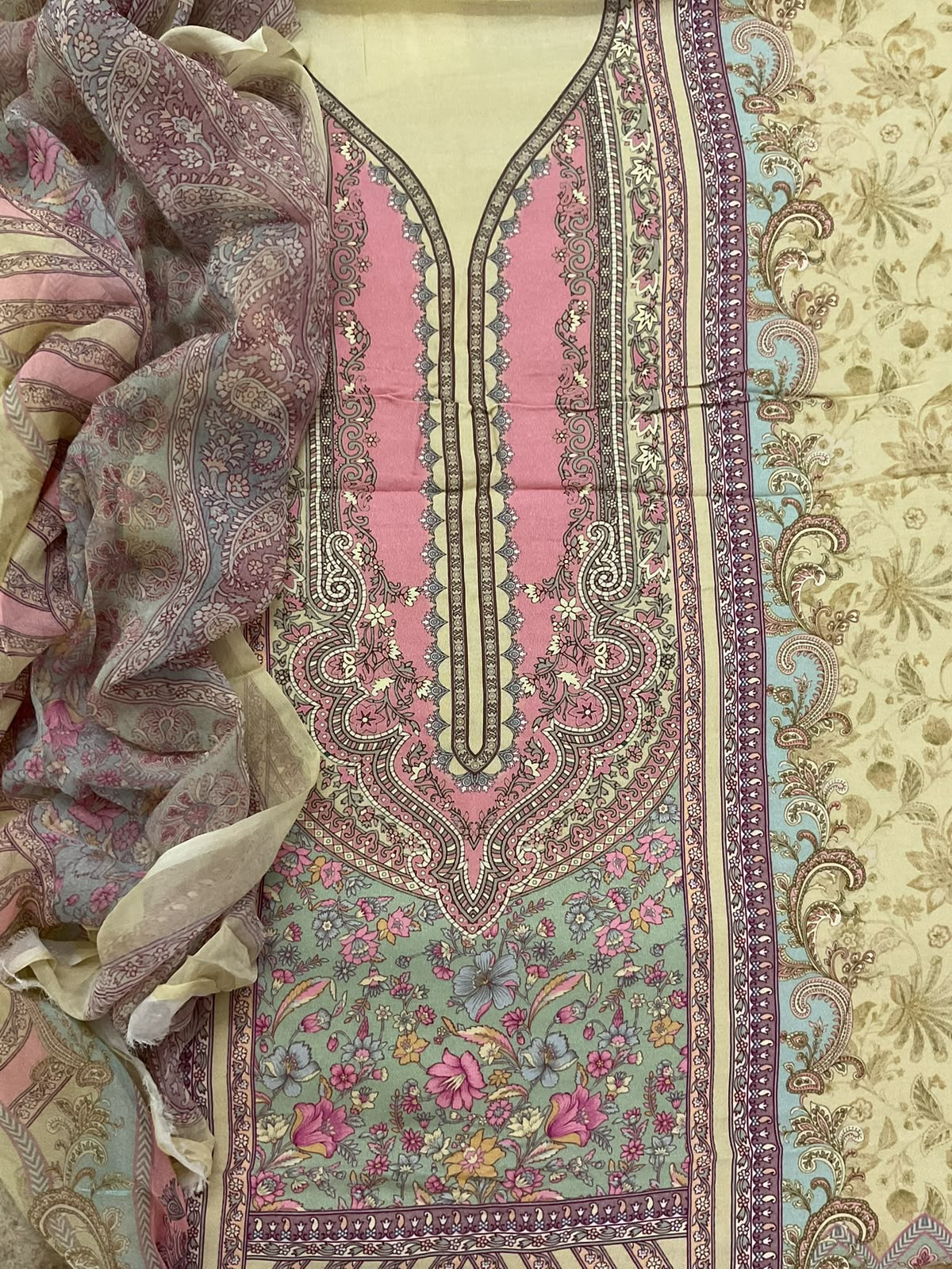Pure Fine Rayon Cotton Silk Printed Suit - Yellow