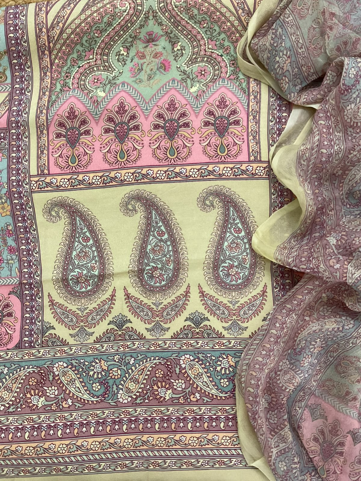Pure Fine Rayon Cotton Silk Printed Suit - Yellow