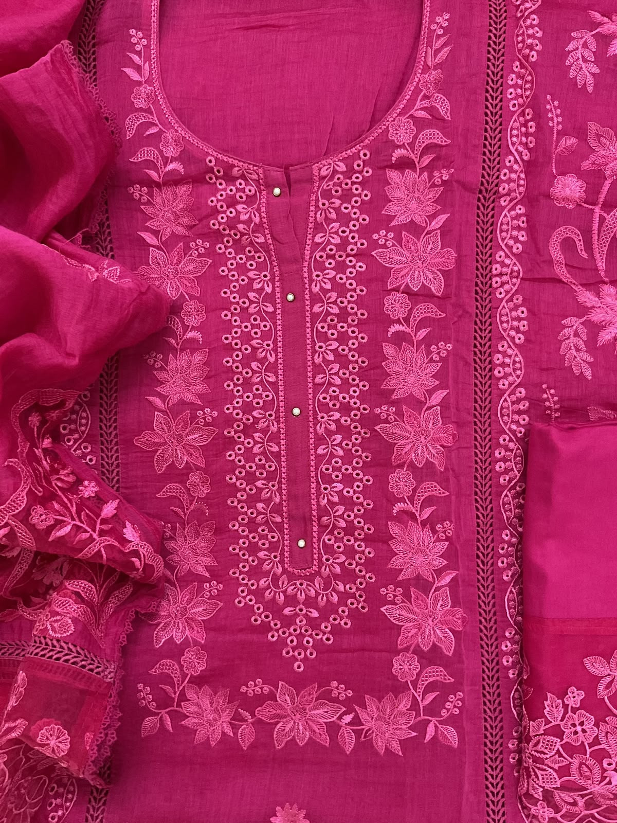 Pure Mul Chanderi Embroidered Suit - Pink