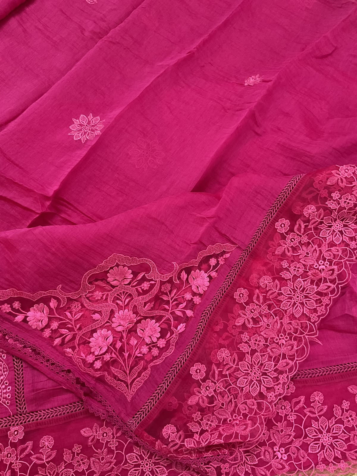 Pure Mul Chanderi Embroidered Suit - Pink