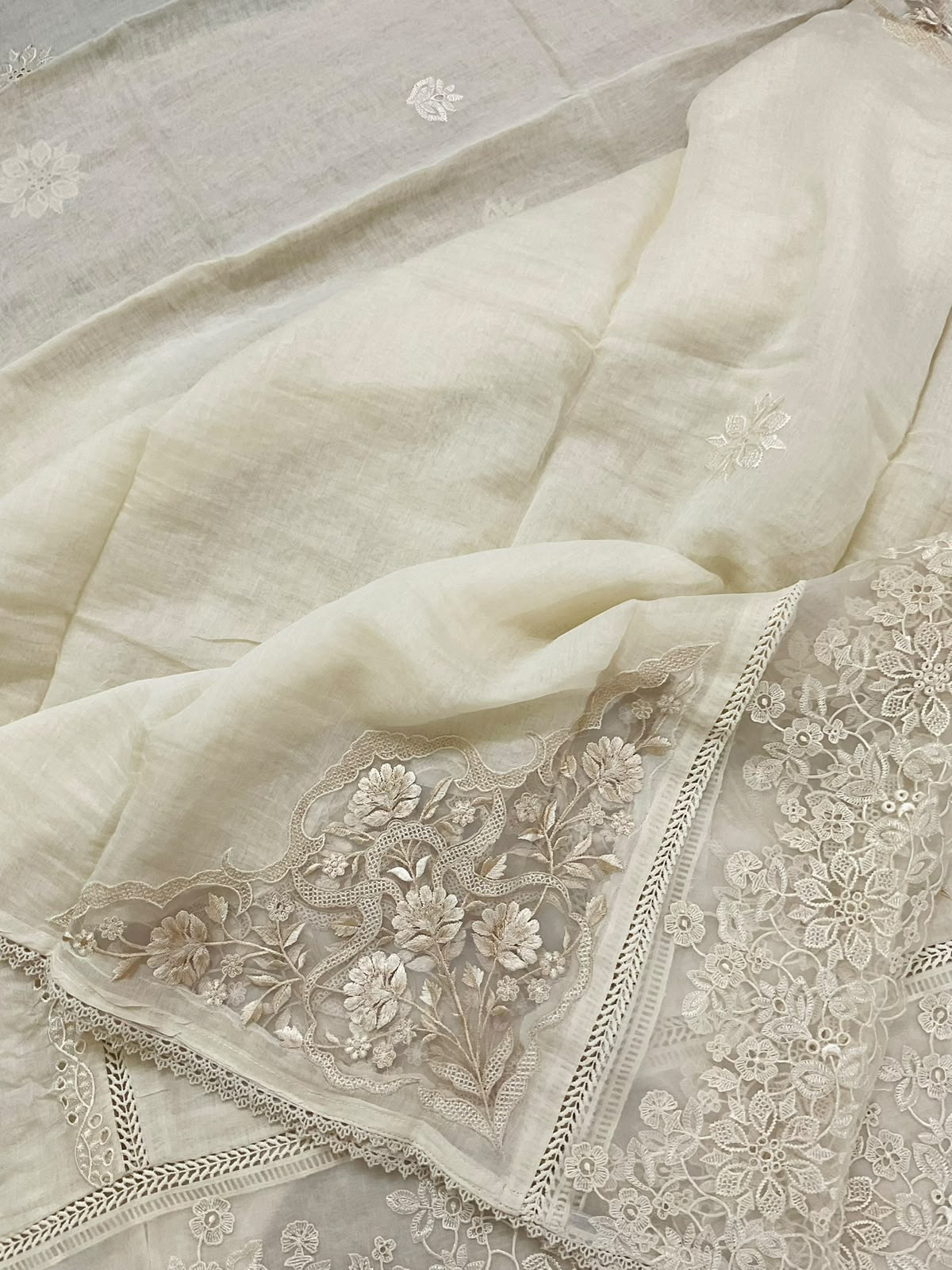 Pure Mul Chanderi Embroidered Suit - OffWhite