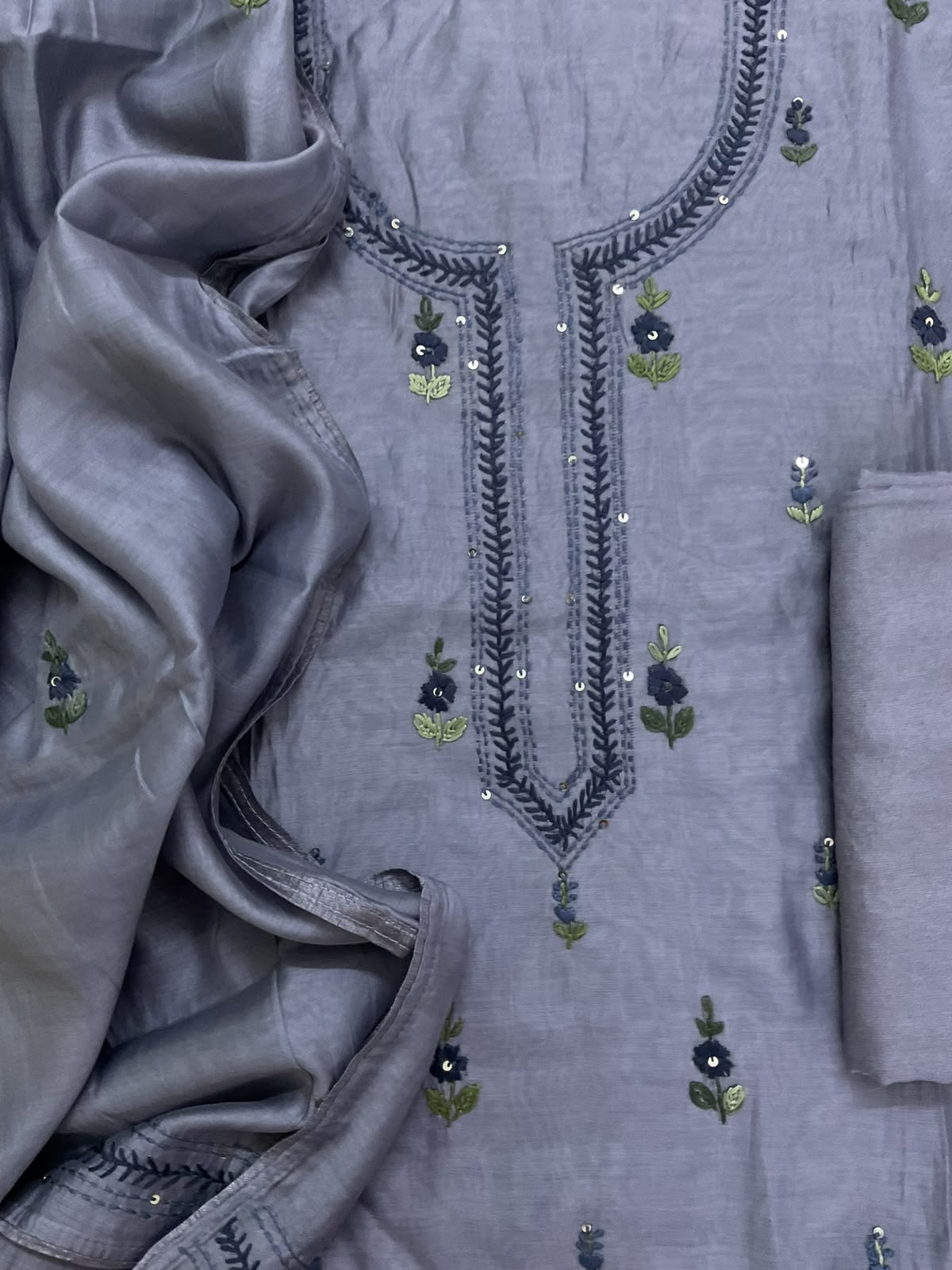 Pure Chanderi Embroidered Suit -Lilac