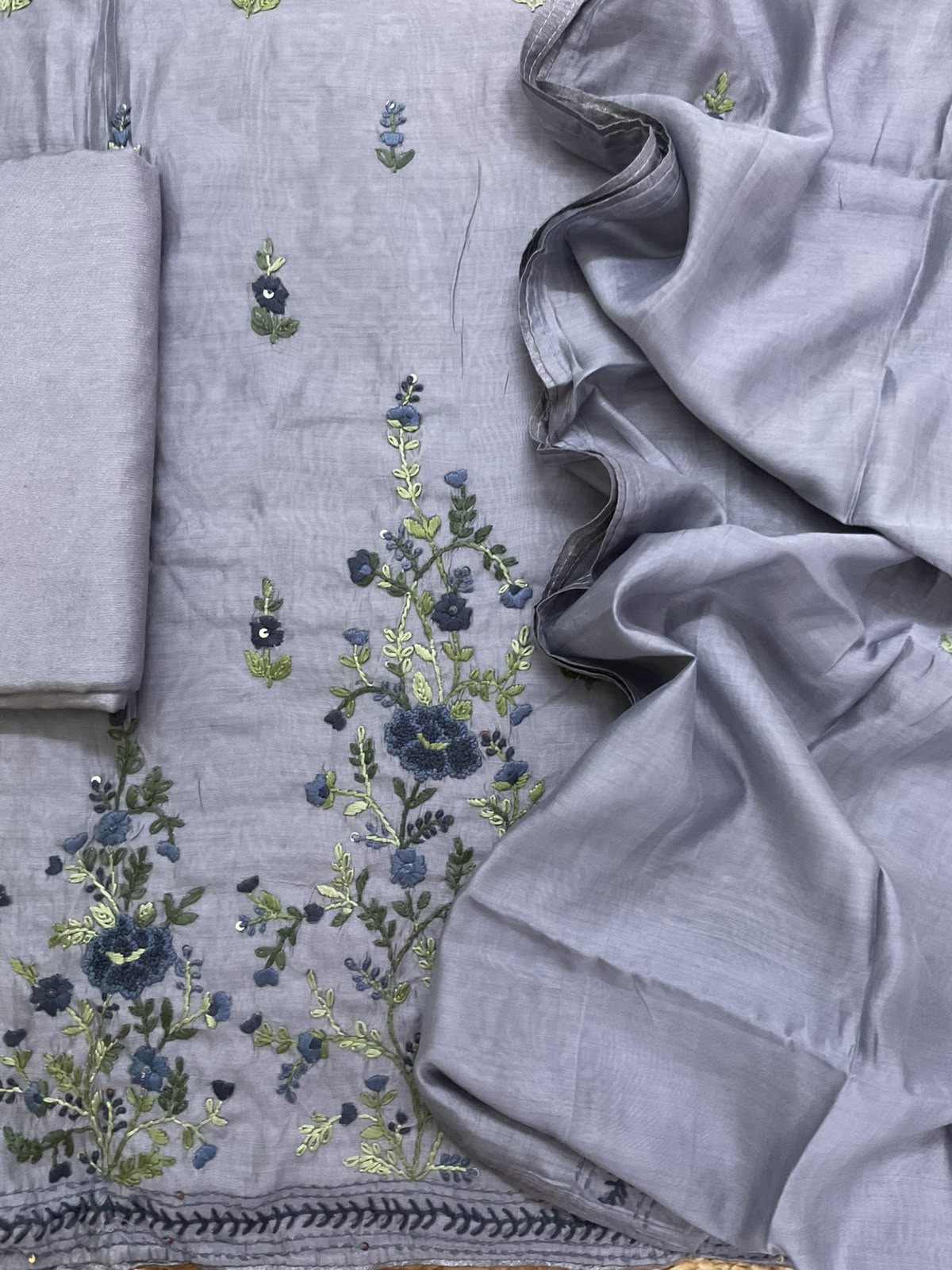 Pure Chanderi Embroidered Suit -Lilac