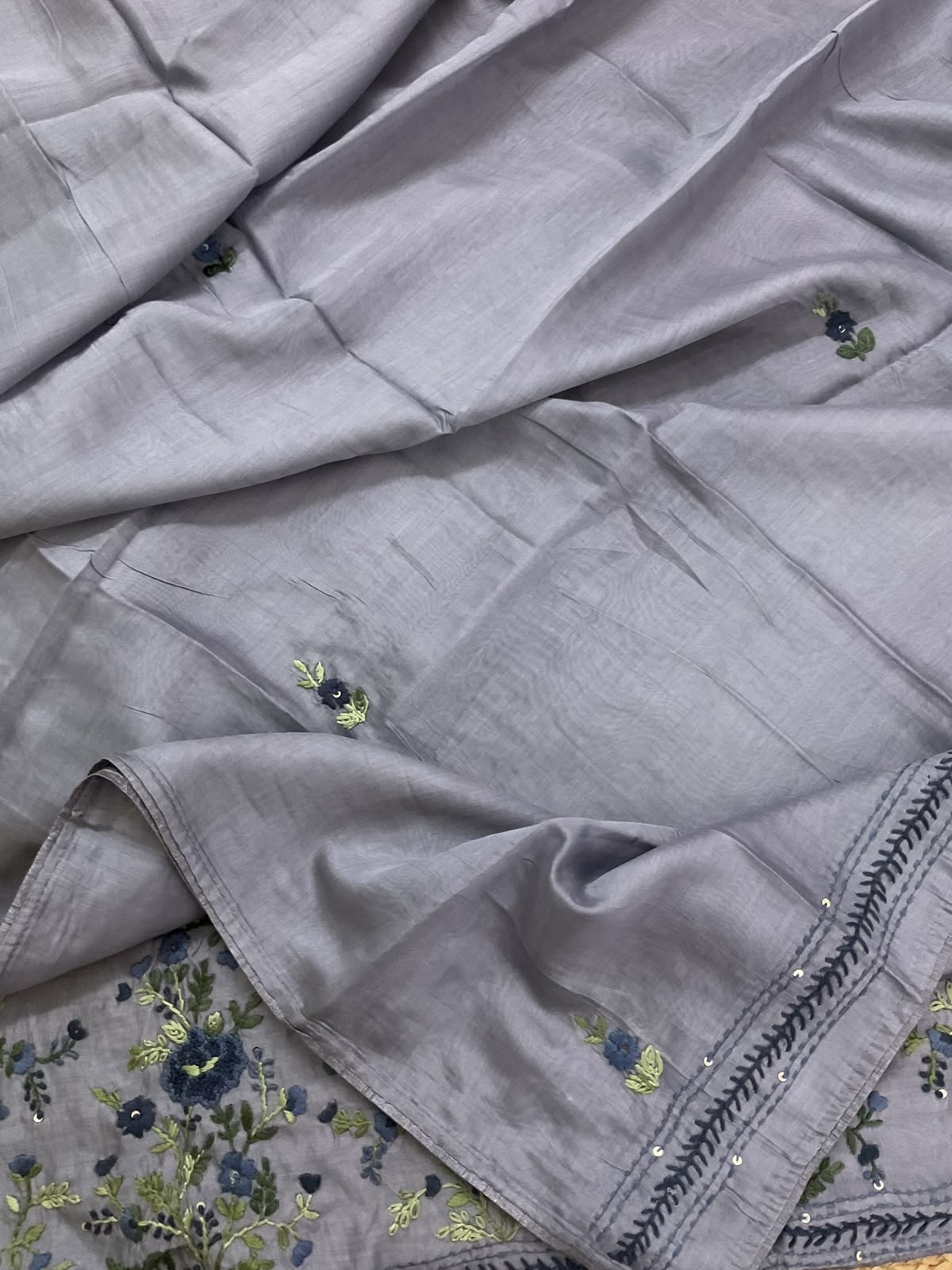 Pure Chanderi Embroidered Suit -Lilac
