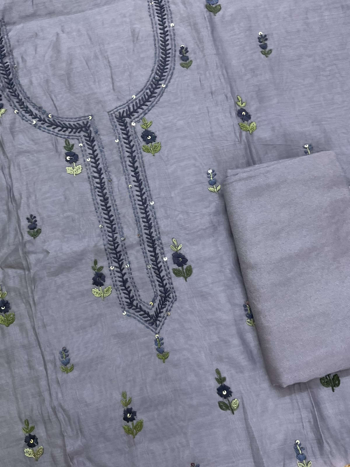 Pure Chanderi Embroidered Suit -Lilac