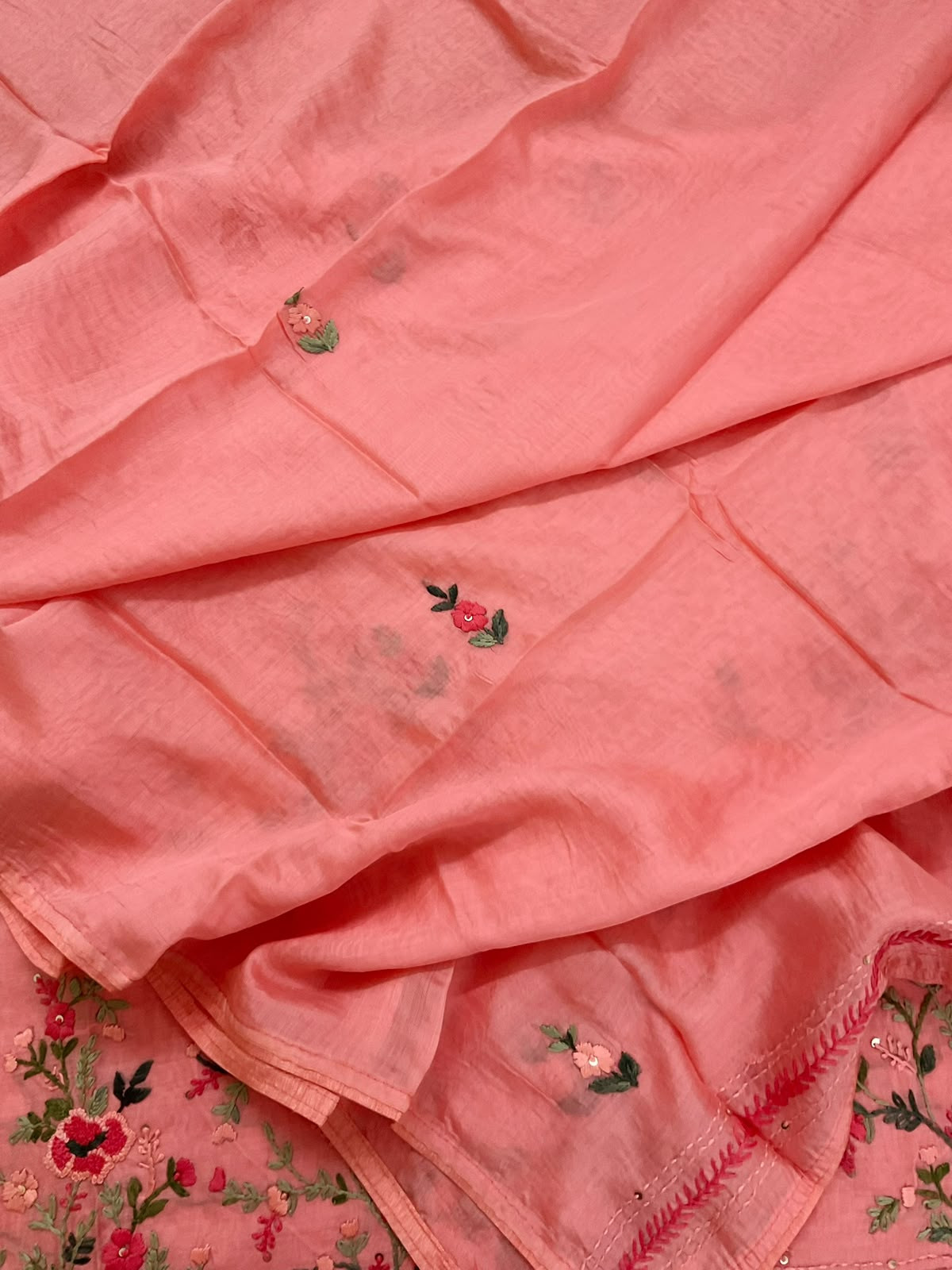 Pure Chanderi Embroidered Suit -Peach