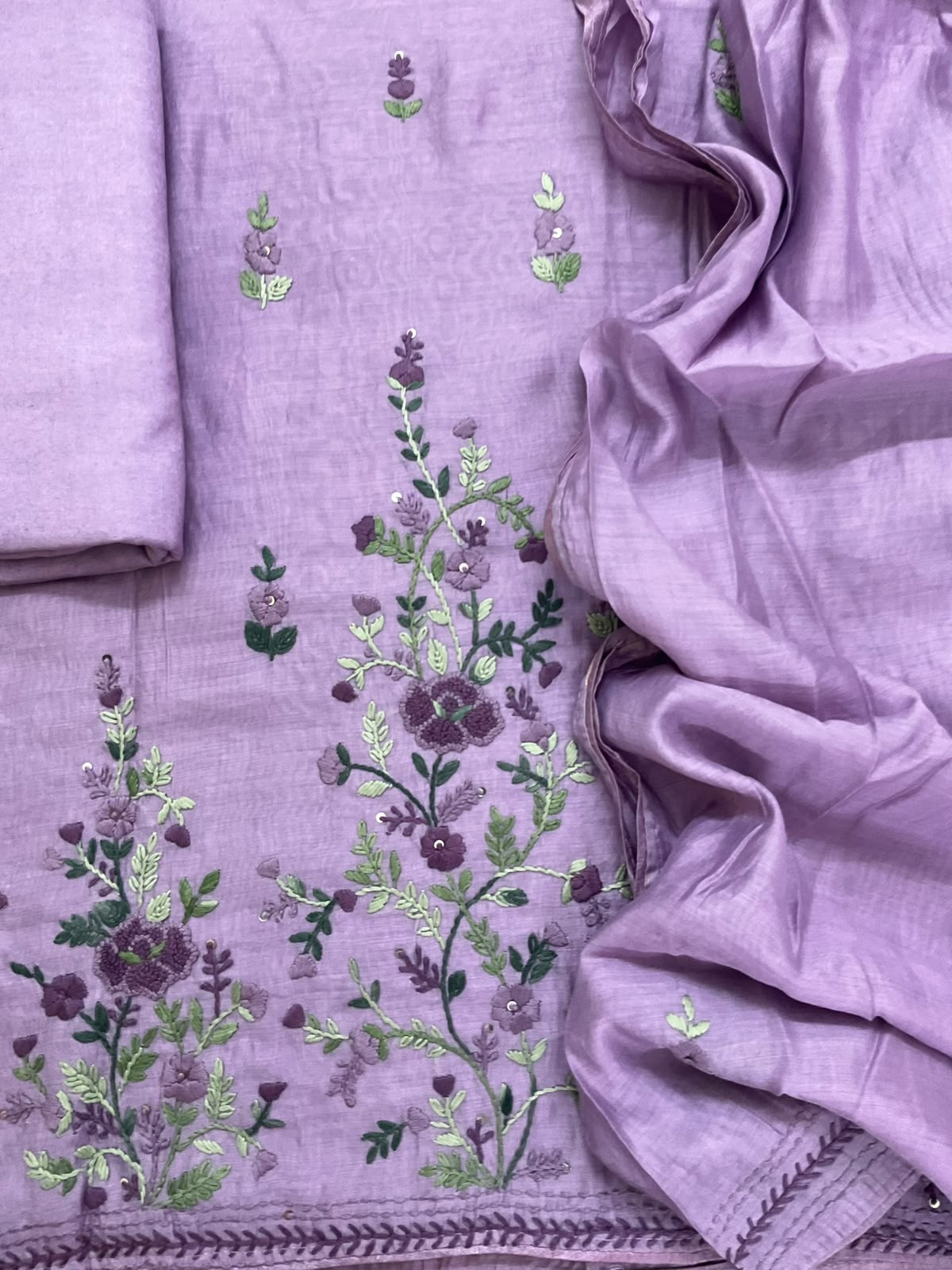 Pure Chanderi Embroidered Suit -Lavender