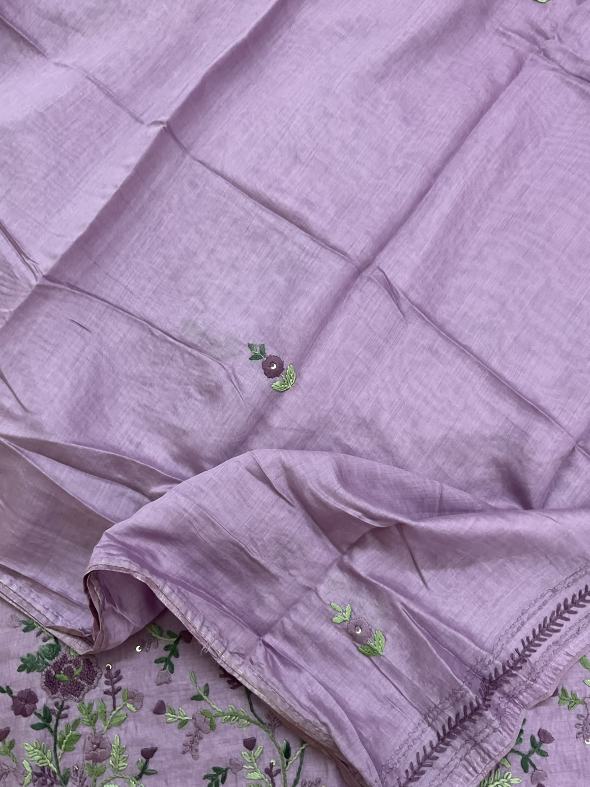 Pure Chanderi Embroidered Suit -Lavender