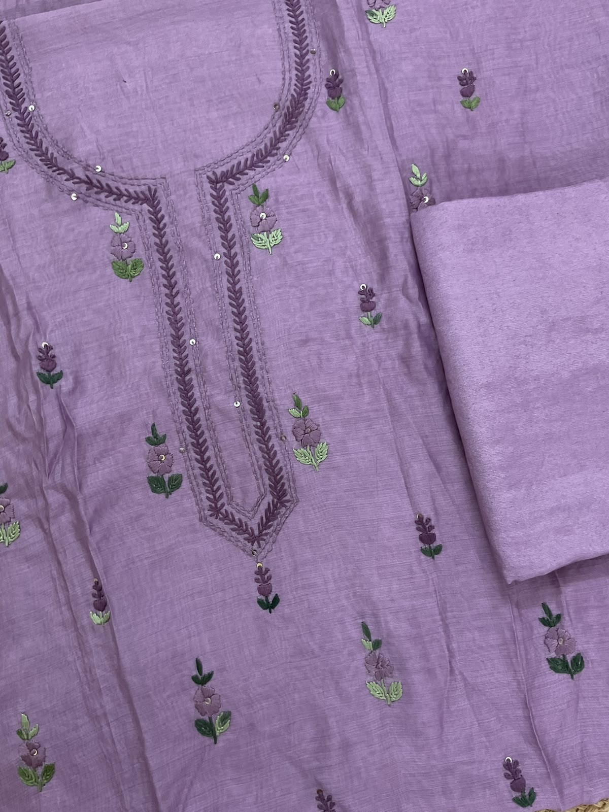 Pure Chanderi Embroidered Suit -Lavender