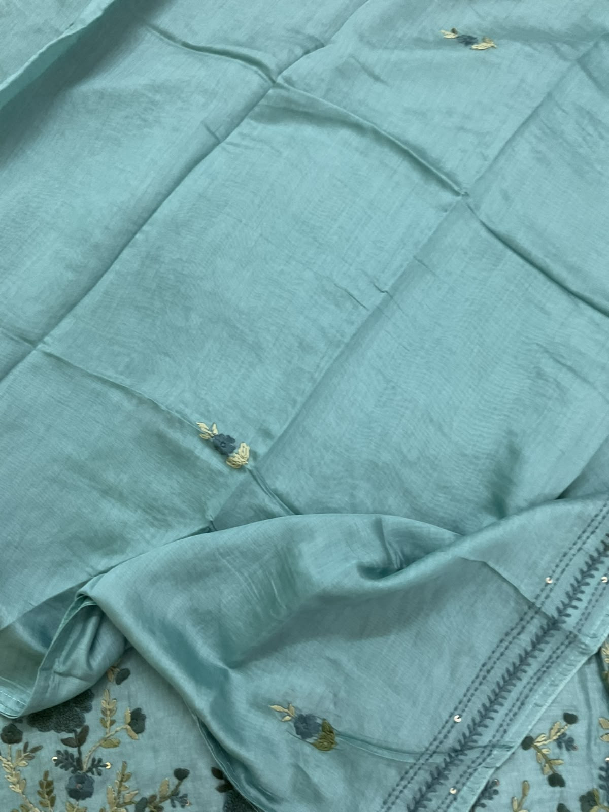 Pure Chanderi Embroidered Suit -Blue