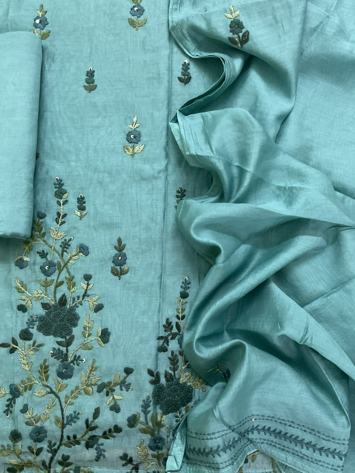 Pure Chanderi Embroidered Suit -Blue