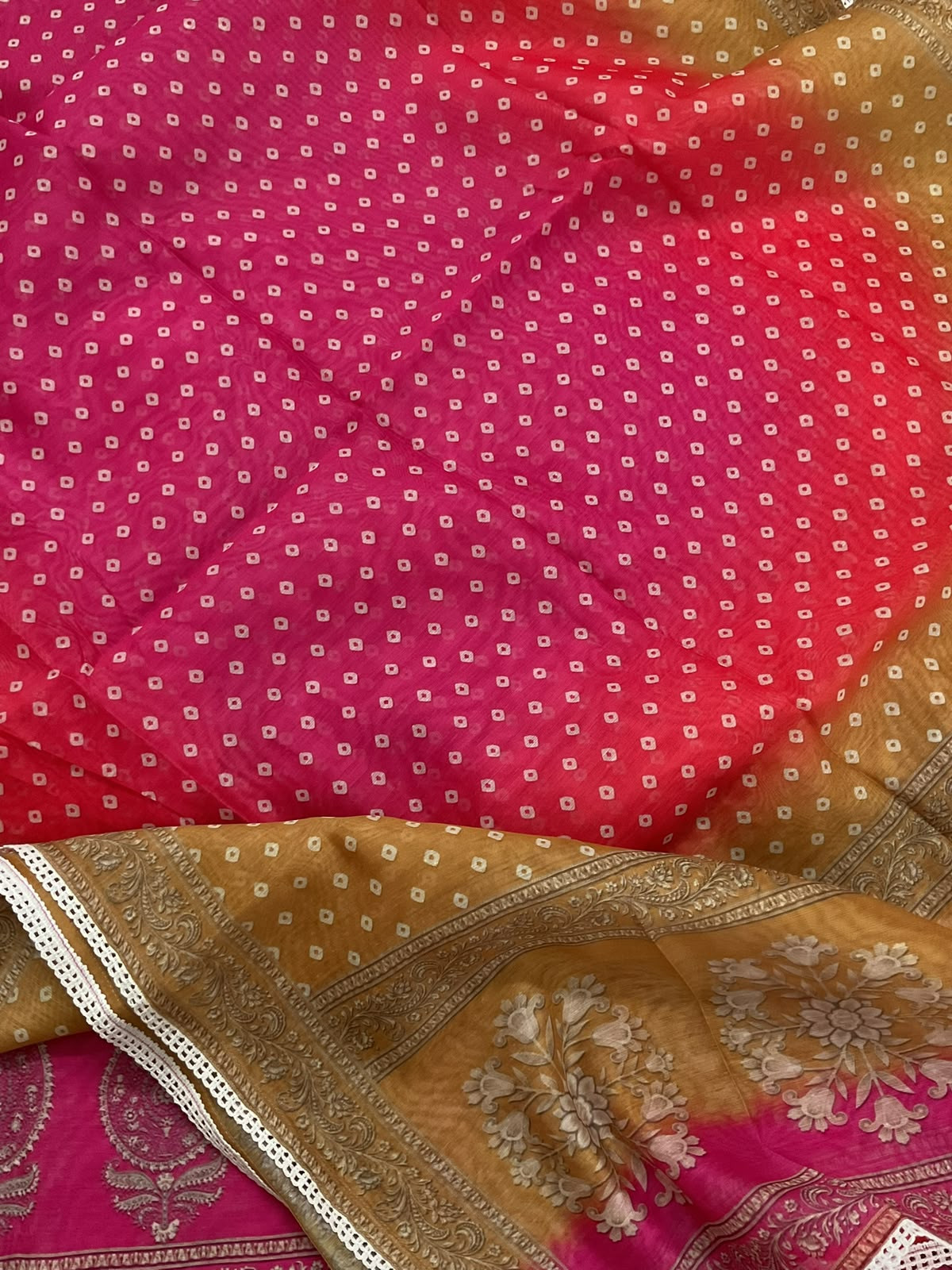 Soft Kora Chanderi Printed Embroidered Suit - Pink