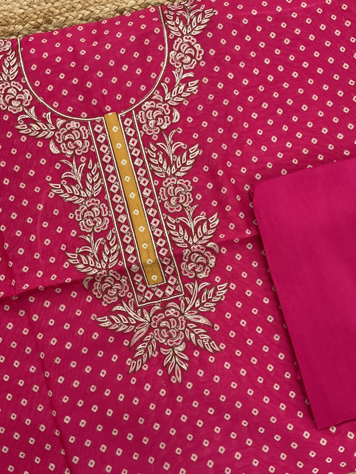 Soft Kora Chanderi Printed Embroidered Suit - Pink