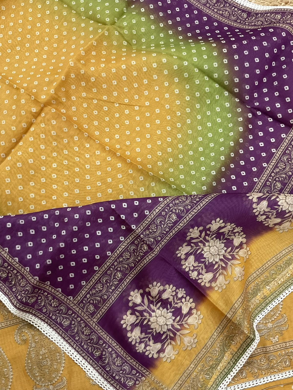 Soft Kora Chanderi Printed Embroidered Suit - Yellow