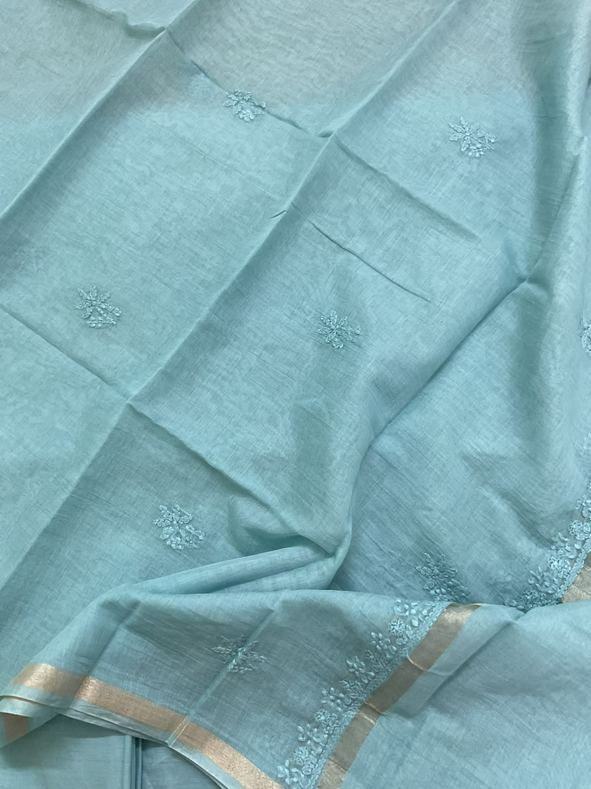 Pure Chanderi Embroidered Suit - Blue