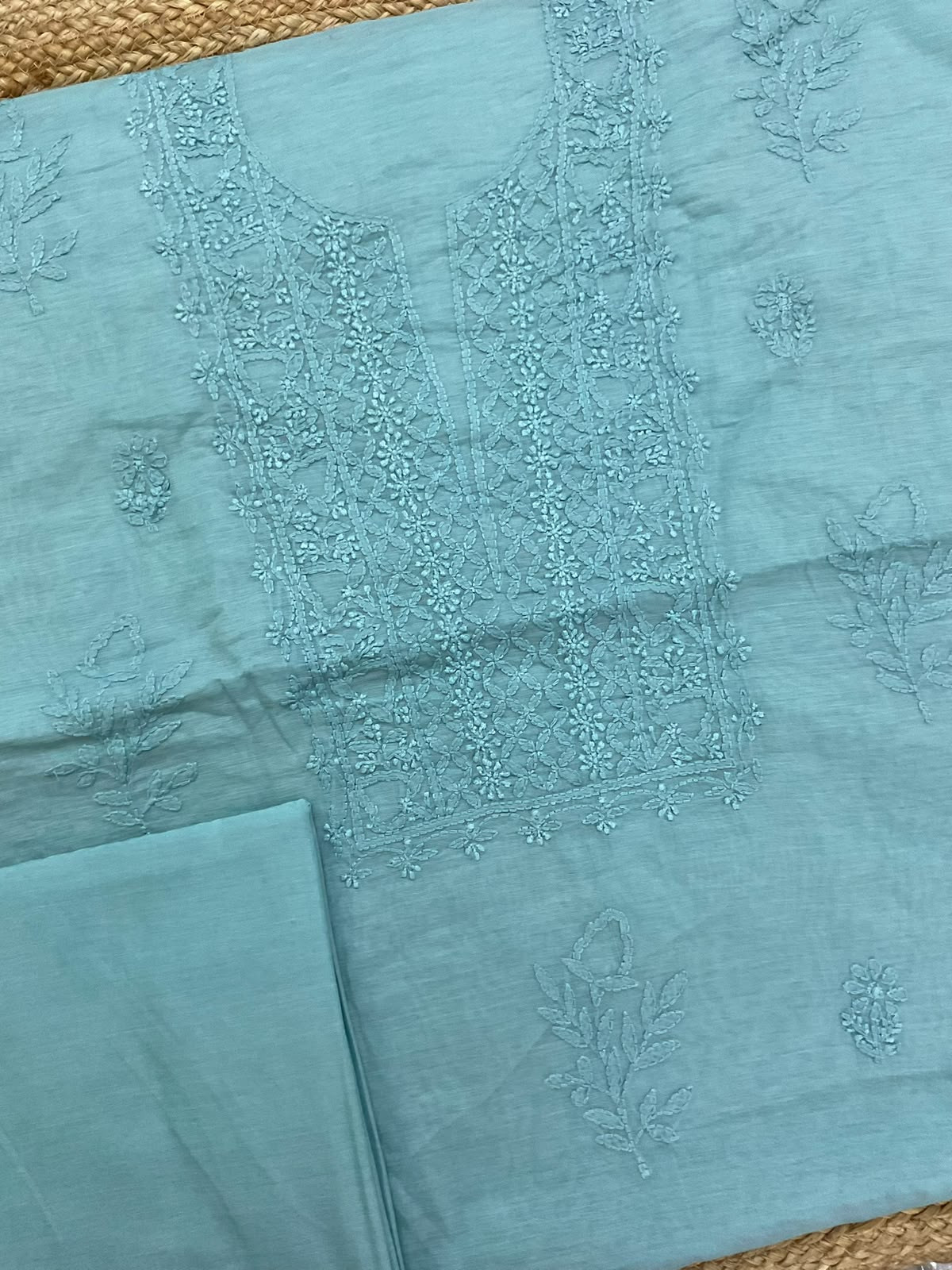 Pure Chanderi Embroidered Suit - Blue