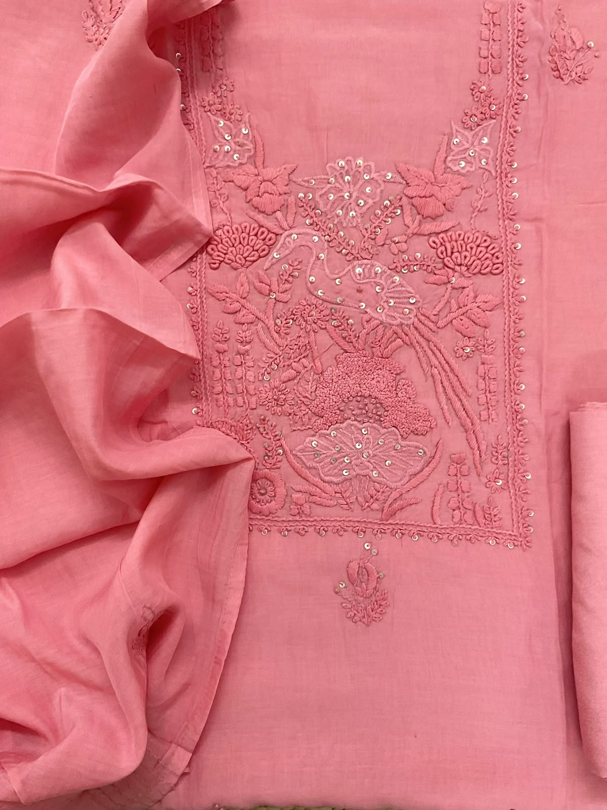 Soft Chanderi Embroidered Suit - Pink