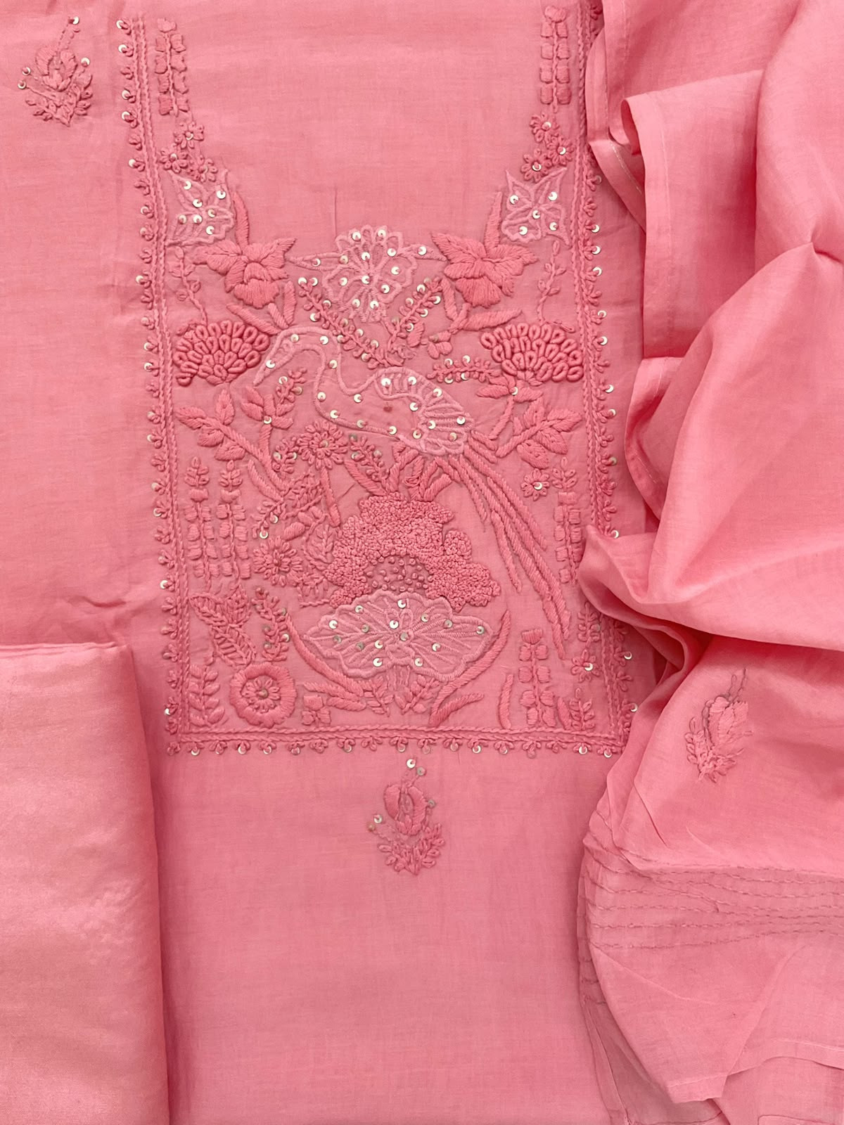 Soft Chanderi Embroidered Suit - Pink