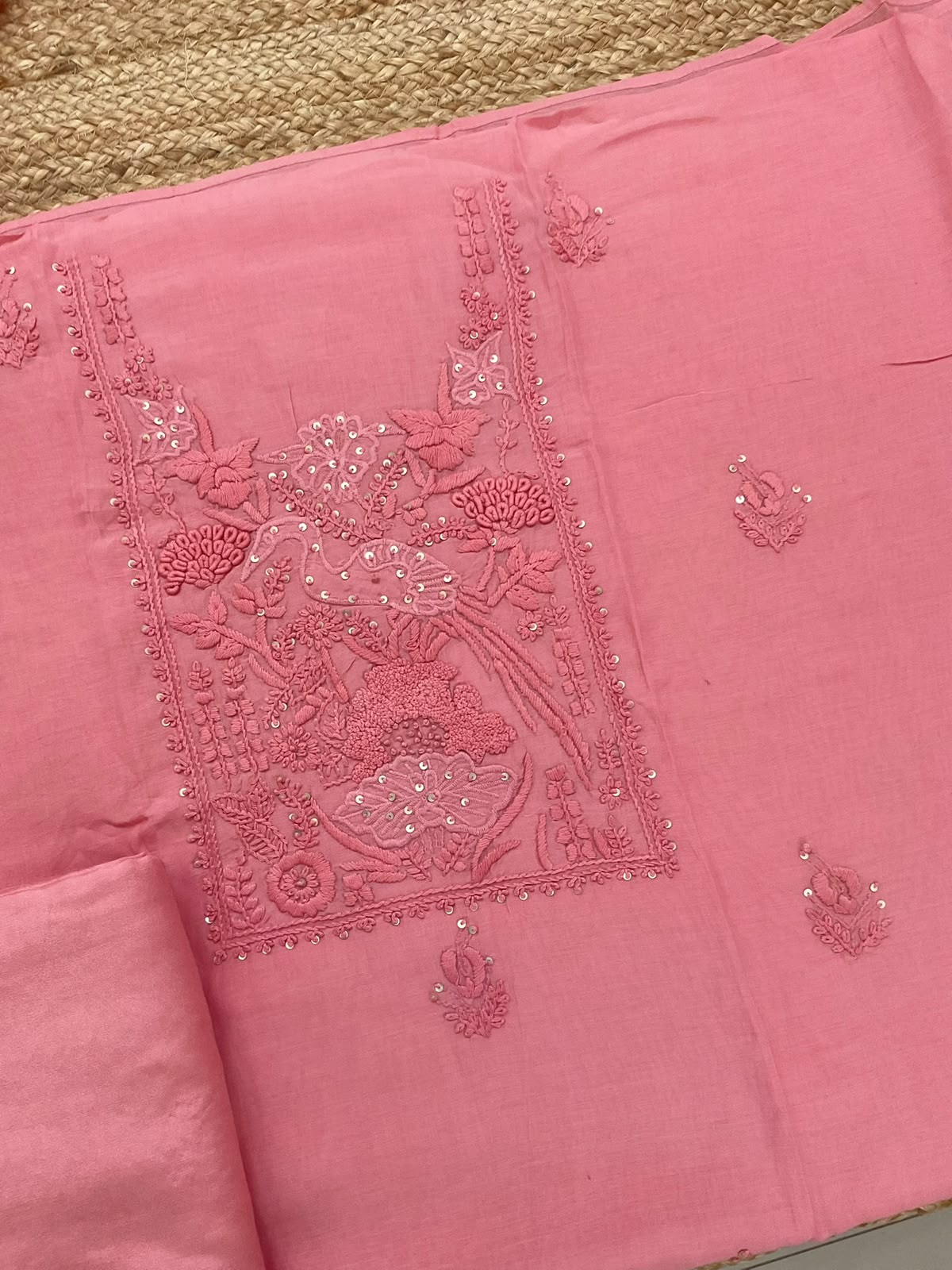 Soft Chanderi Embroidered Suit - Pink