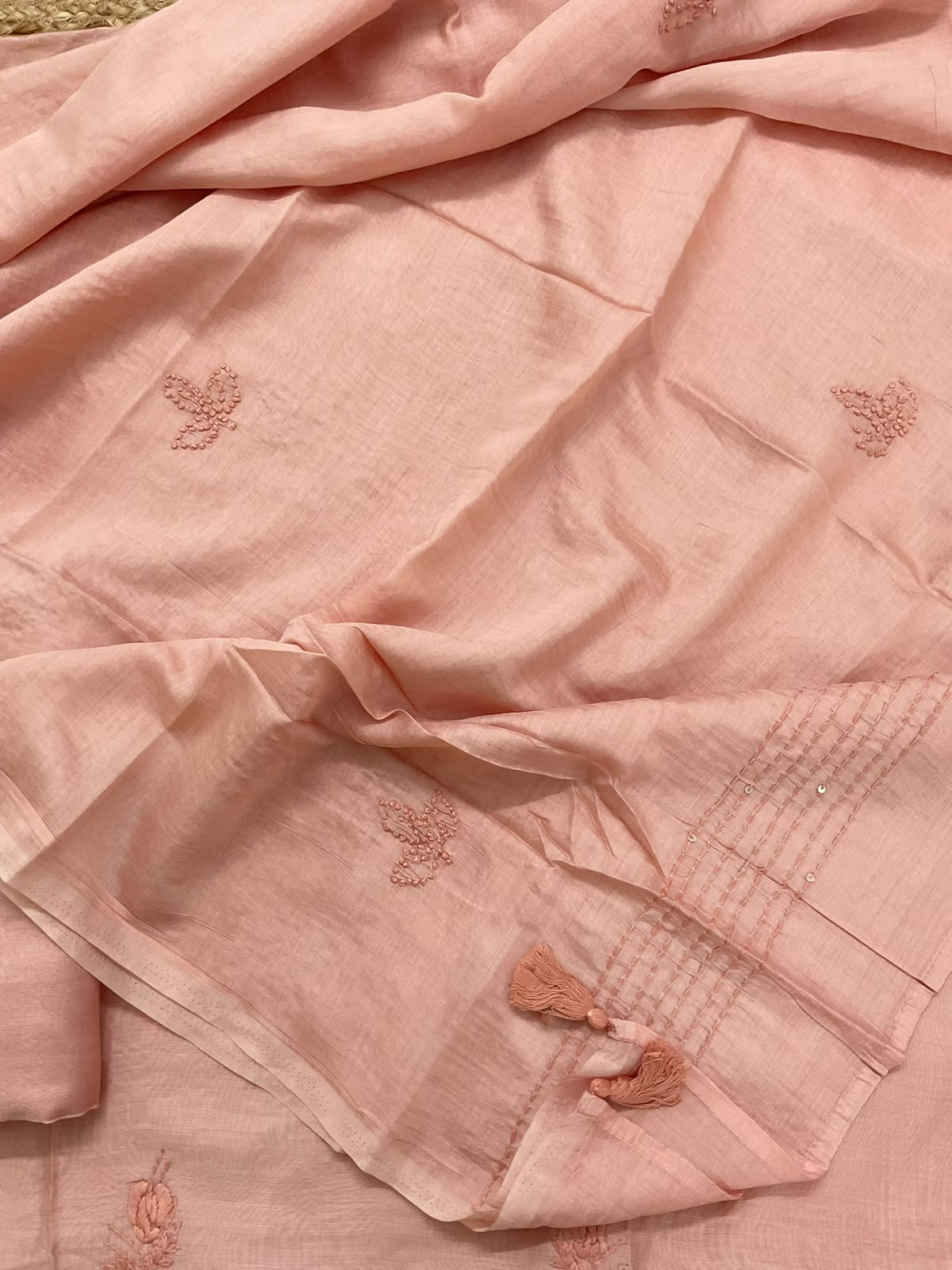 Soft Chanderi Embroidered Suit - Peach