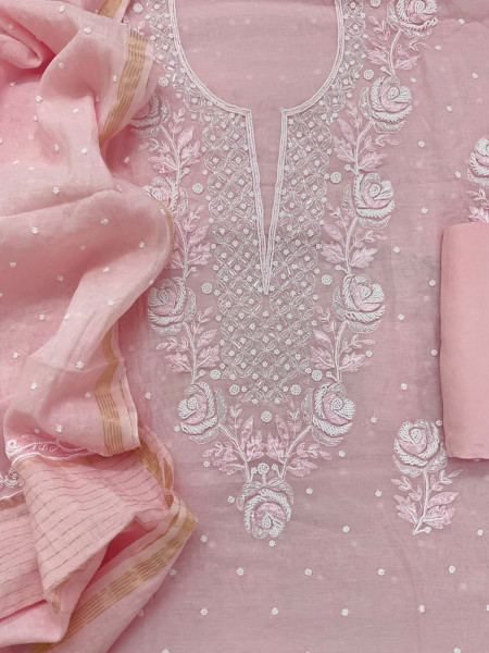 Image of Pure Chanderi Pearl Embroidered Suit - Pink