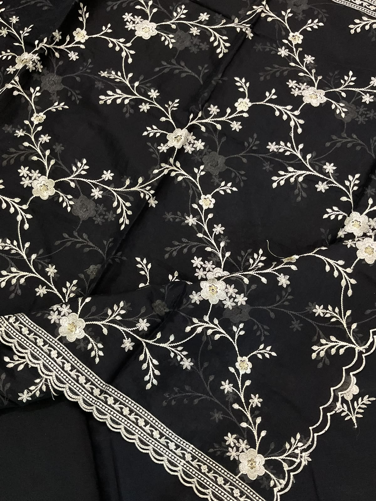 Soft Chanderi Embroidered Suit - Black