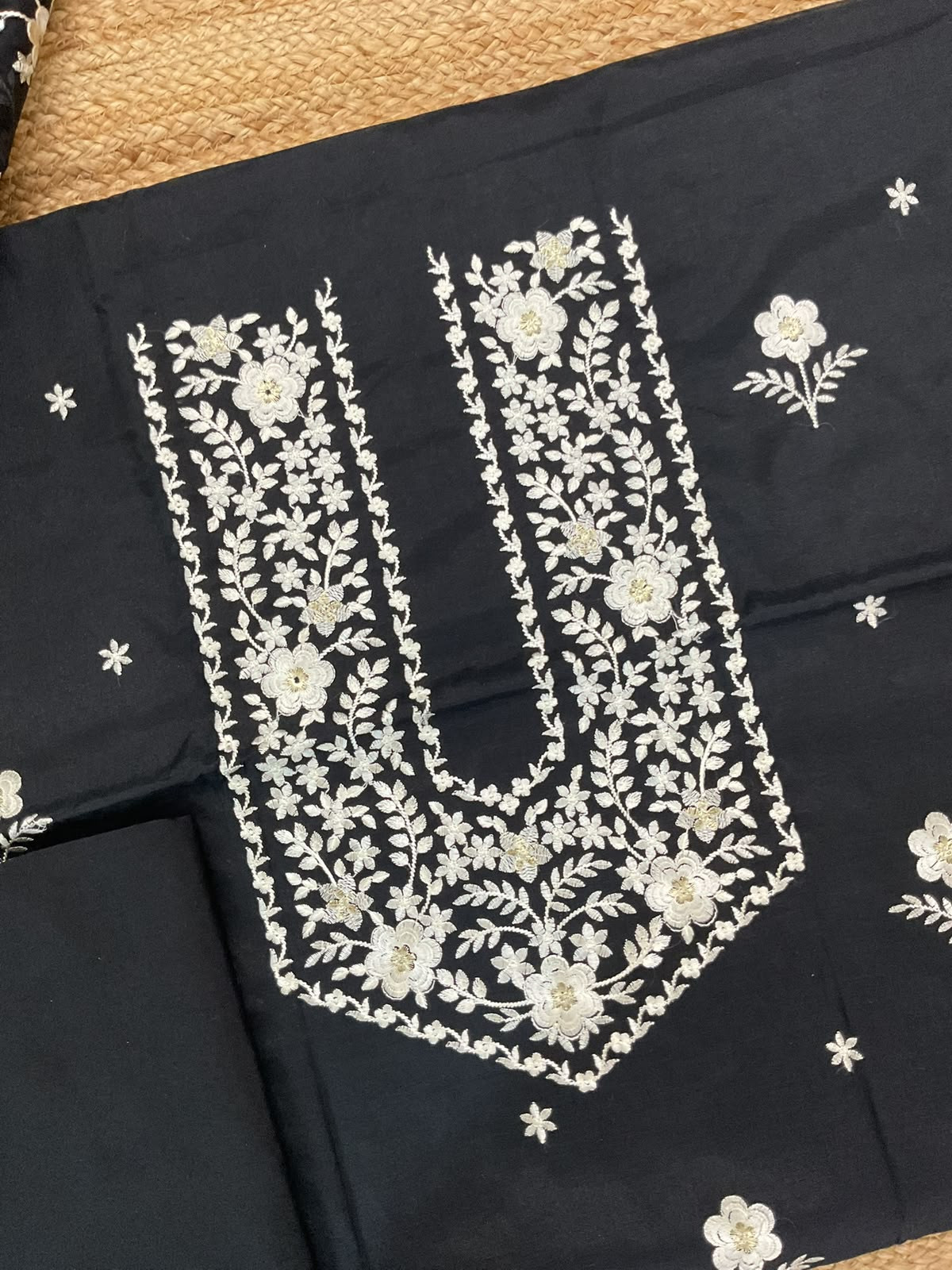 Soft Chanderi Embroidered Suit - Black