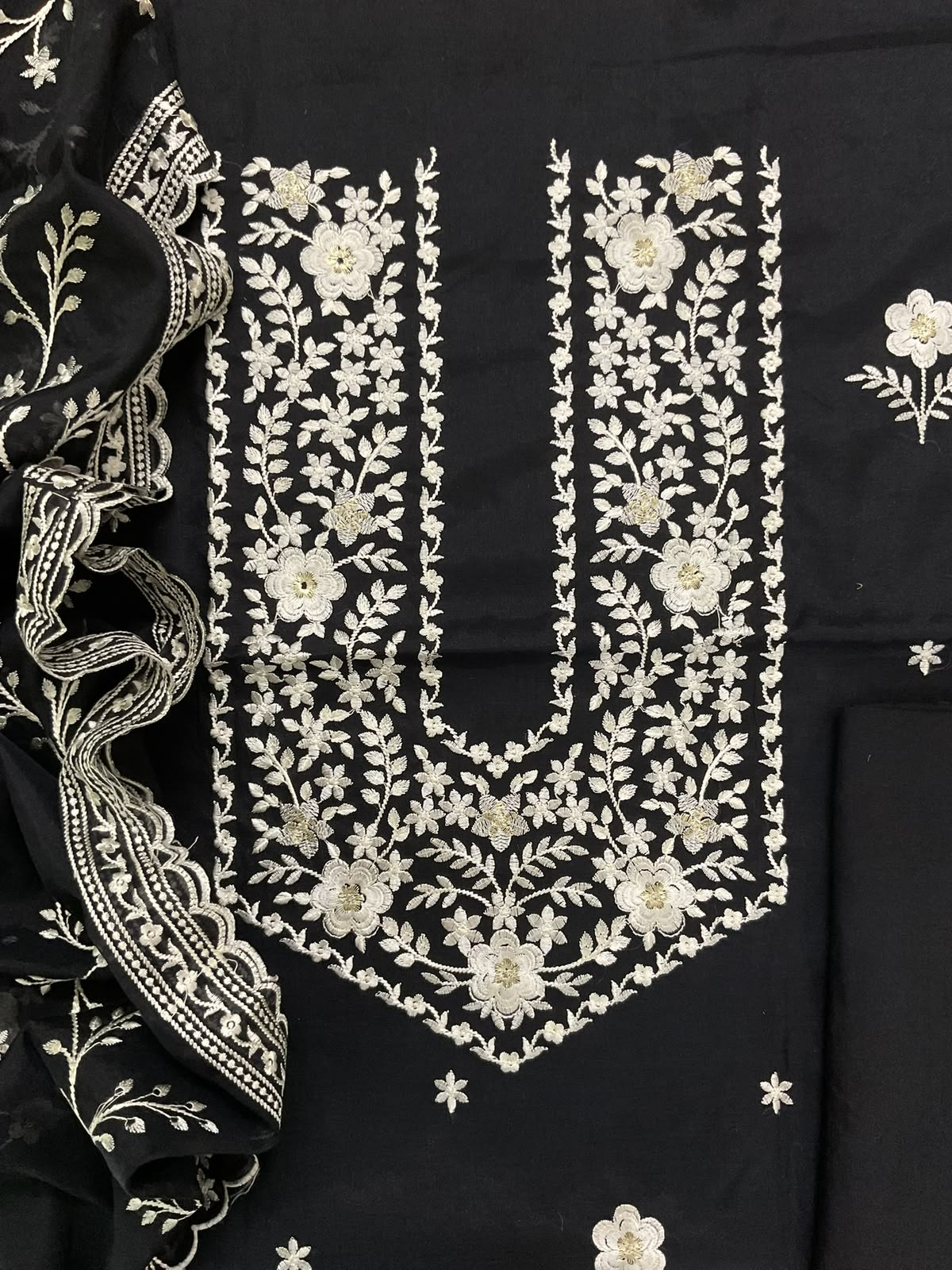 Soft Chanderi Embroidered Suit - Black