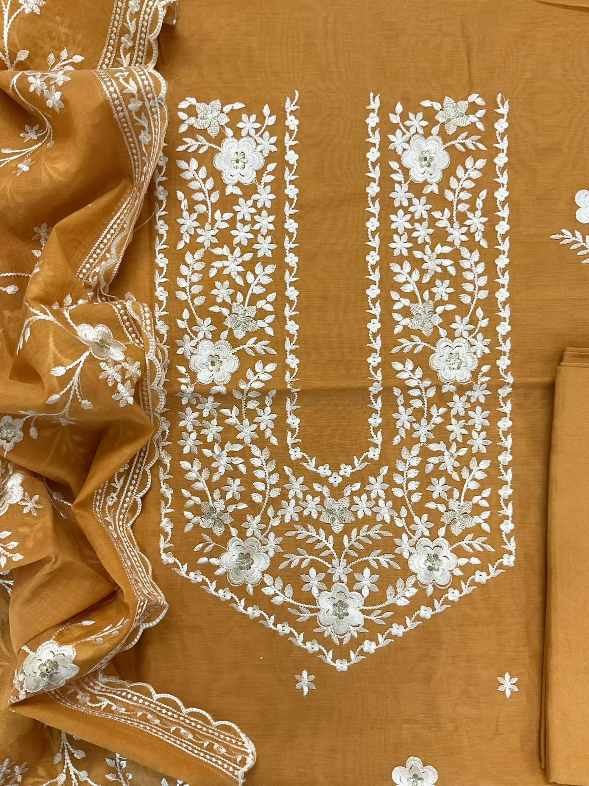 Soft Chanderi Embroidered Suit - Organish Yellow