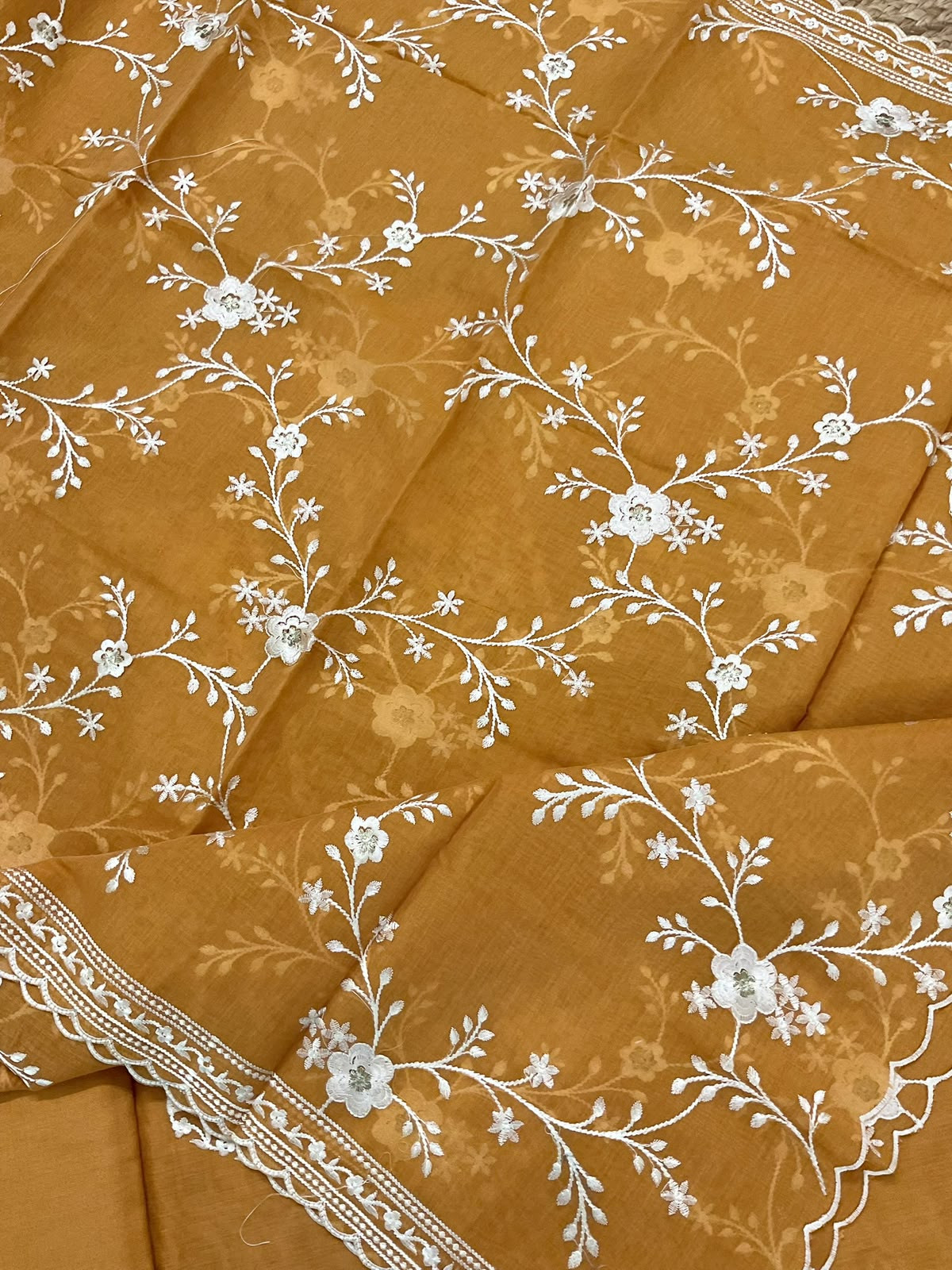 Soft Chanderi Embroidered Suit - Organish Yellow