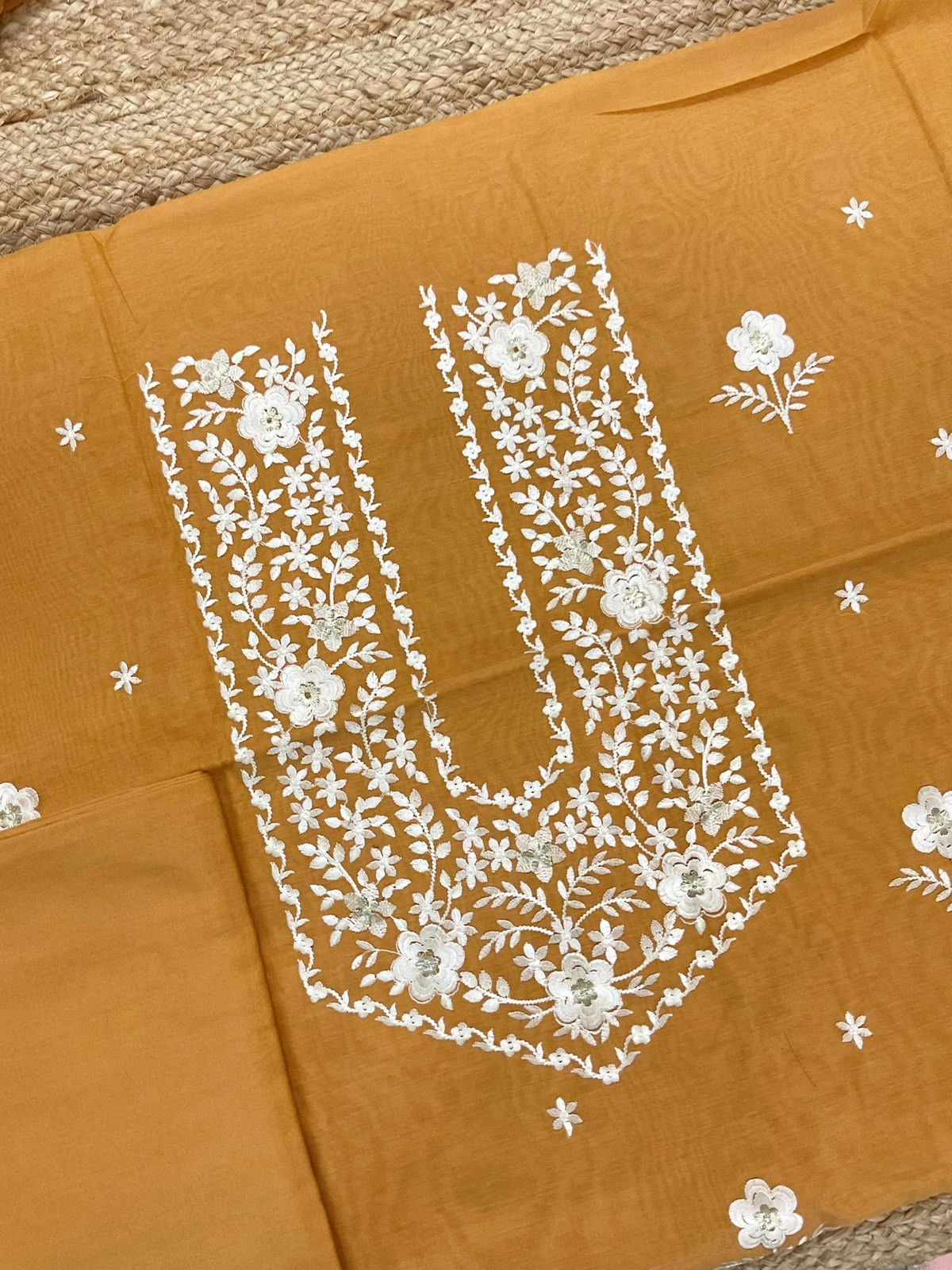 Soft Chanderi Embroidered Suit - Organish Yellow