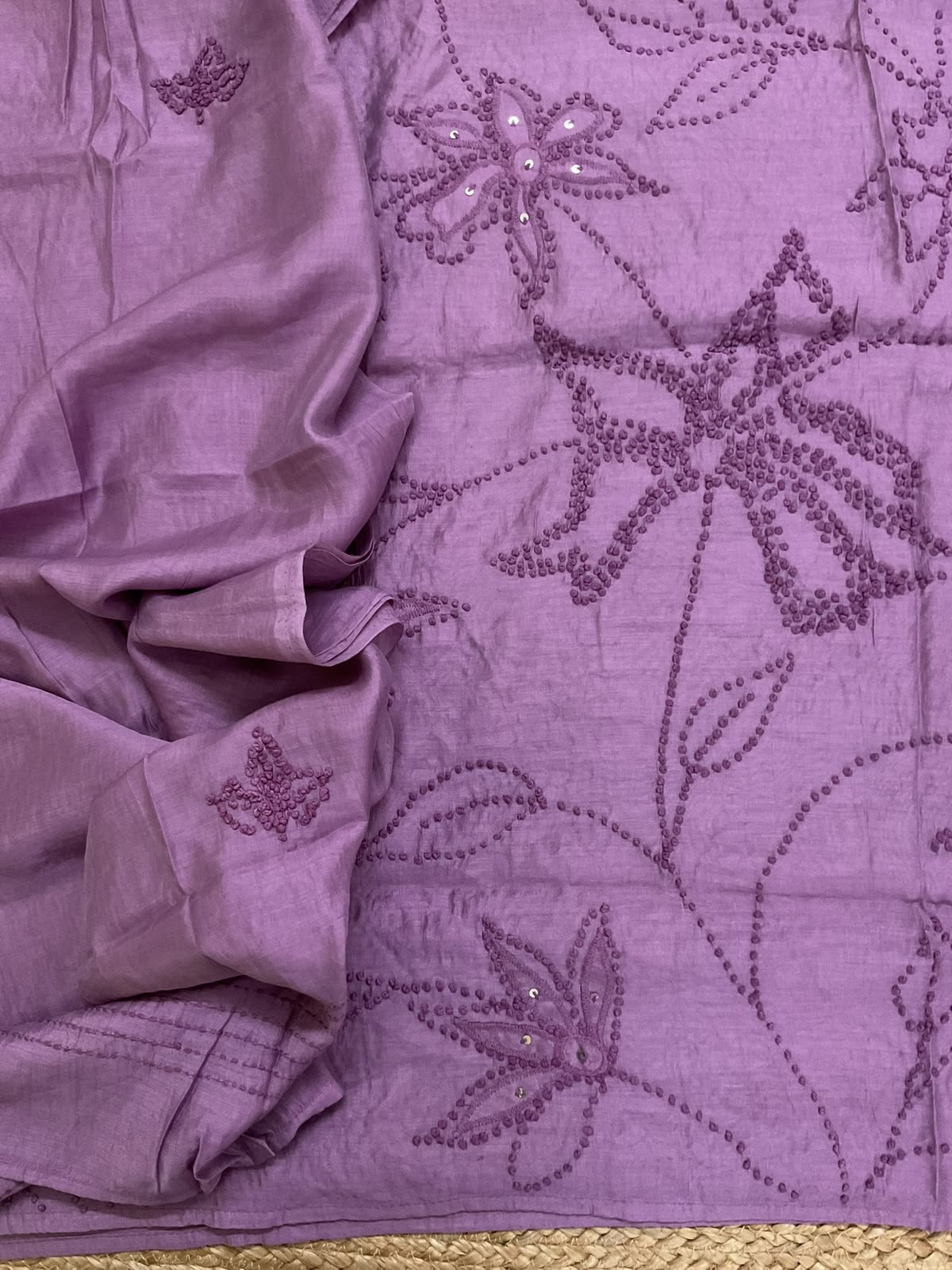 Soft Chanderi Embroidered Suit - Purple