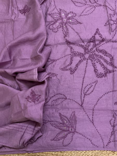 Image of Soft Chanderi Embroidered Suit - Purple