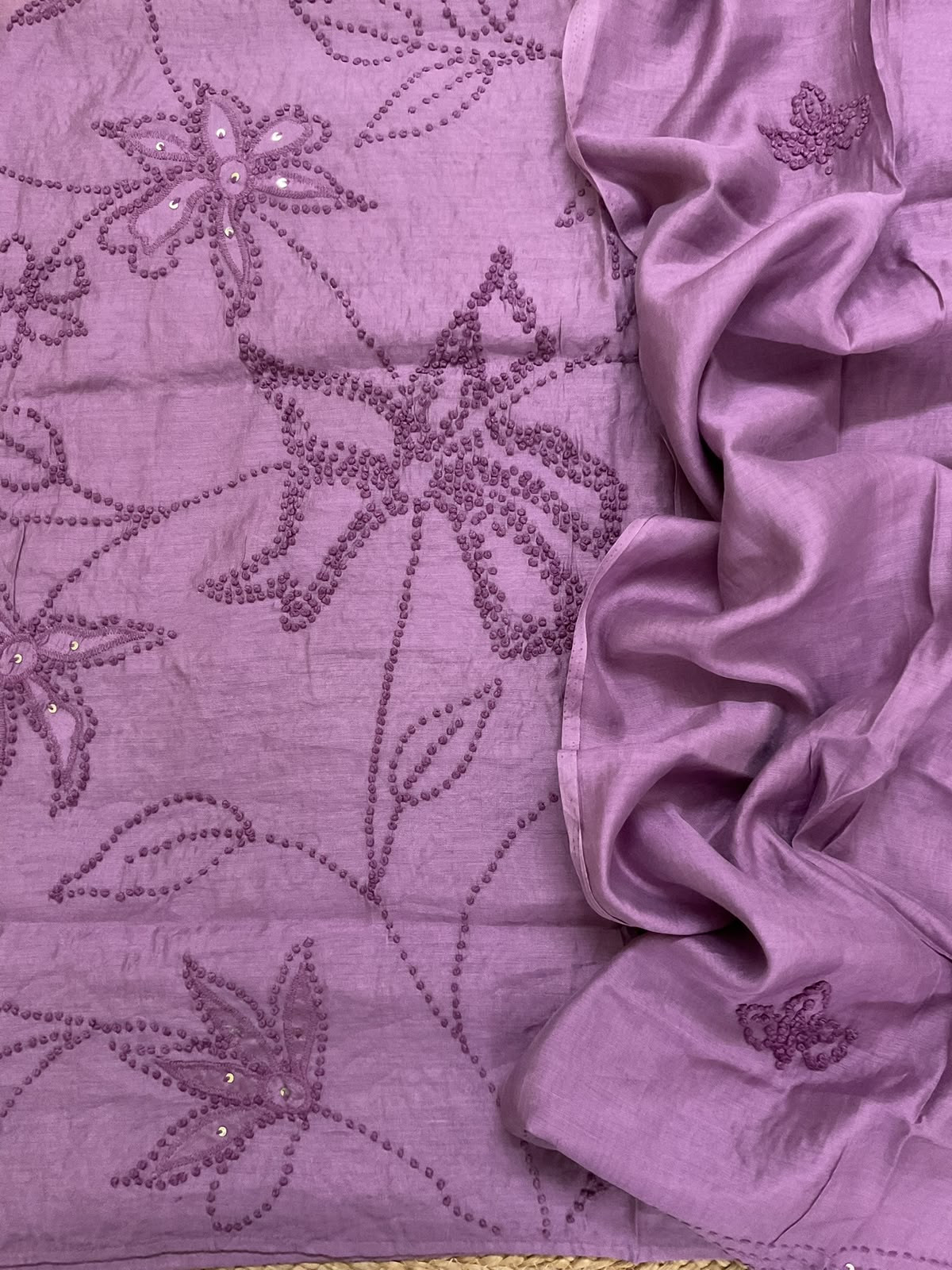 Soft Chanderi Embroidered Suit - Purple