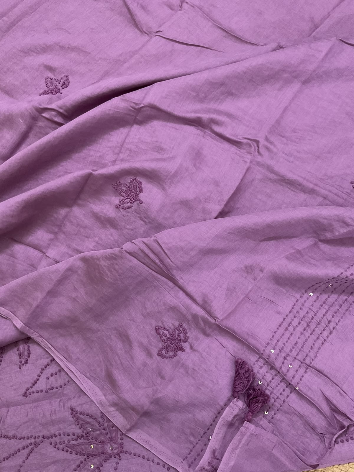 Soft Chanderi Embroidered Suit - Purple