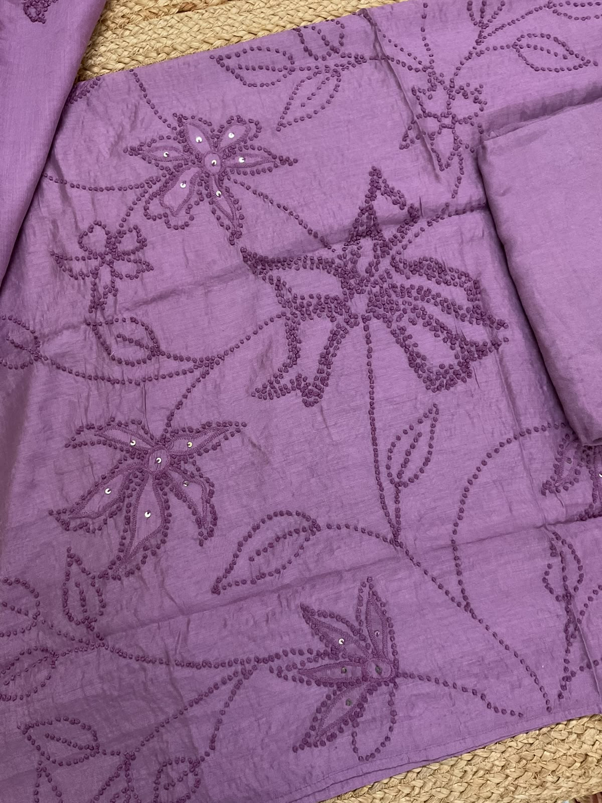 Soft Chanderi Embroidered Suit - Purple