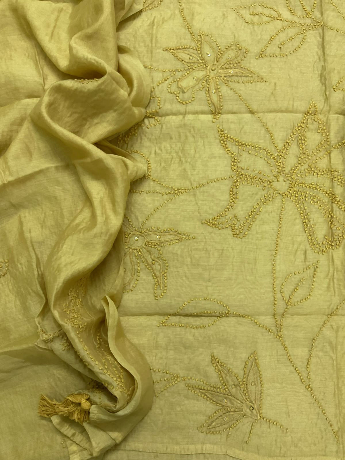 Soft Chanderi Embroidered Suit - Yellow