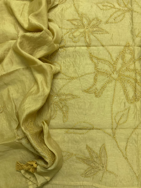 Image of Soft Chanderi Embroidered Suit - Yellow
